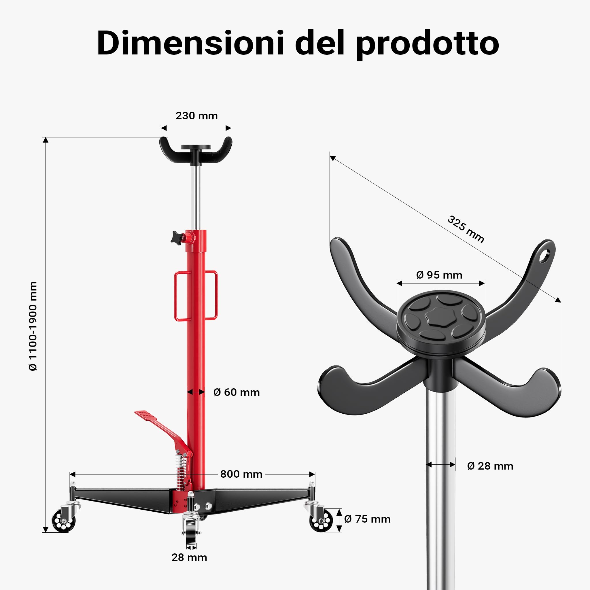 Wiltec Sollevatore da Fossa 110-190 cm 500 kg Idraulico