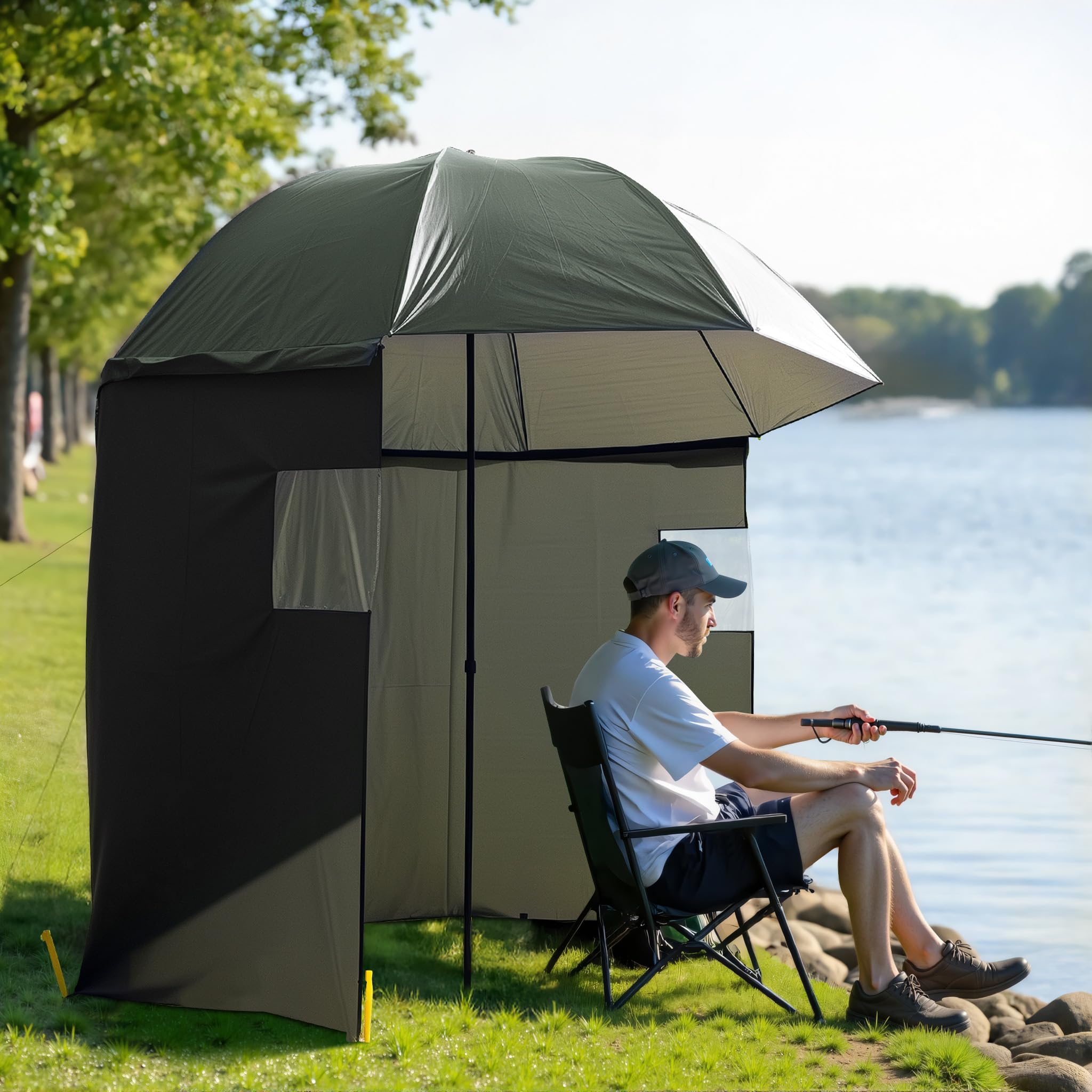 Wiltec Ombrellone da Pesca 250 cm con Tenda e Finestre
