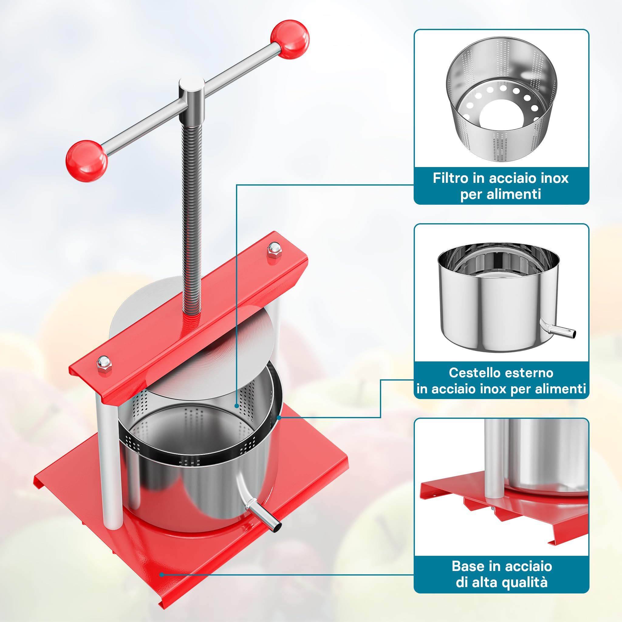 Wiltec Torchietto pressa frutta acciaio inox 6 litri