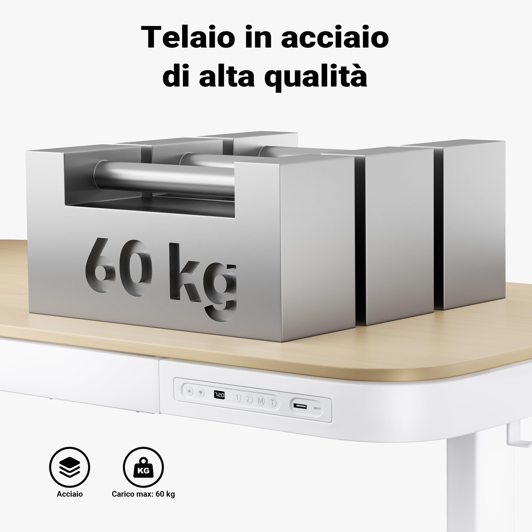 Wiltec Scrivania Motorizzata Regolabile USB 60 kg
