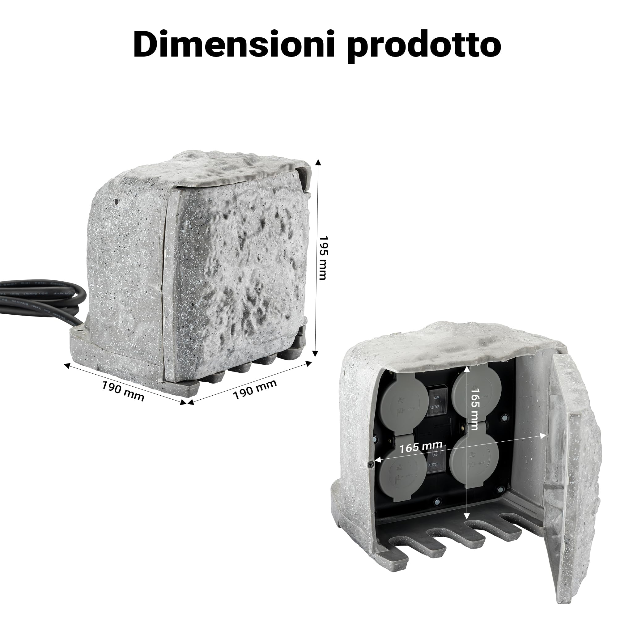 Wiltec Quadruplo con Sensore Presa Multipla da Esterno Effetto Pietra IP44