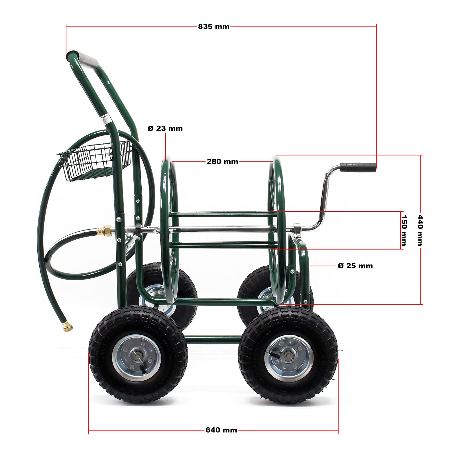 Wiltec carrello avvolgitubo 16 mm max 76 m ruote 25cm