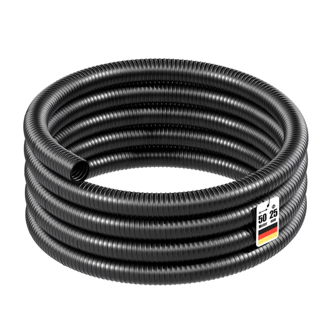 Wiltec Tubo Spiralato Nero 50m Ø25mm per Pompe PVC