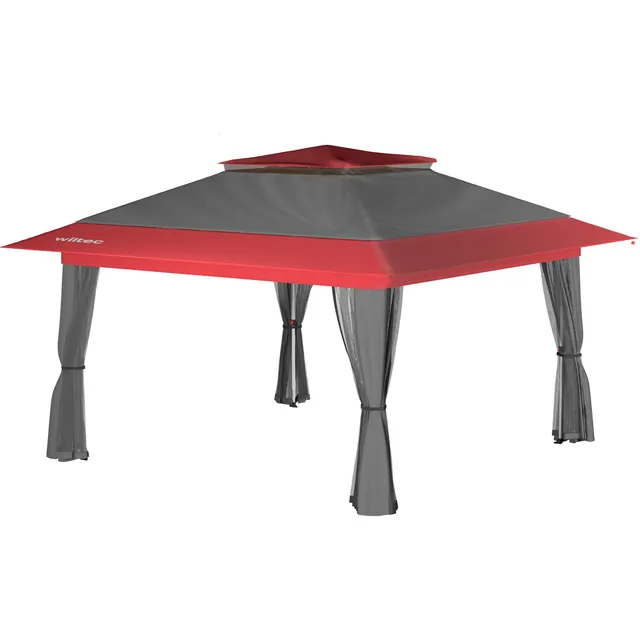 Wiltec Gazebo pieghevole zanzariera 3,92x3,92 m grigio rosso