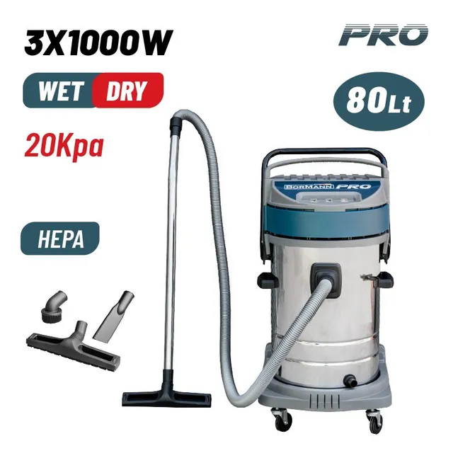 Bormann Pro aspiratore solidi liquidi inox 80L 3000W