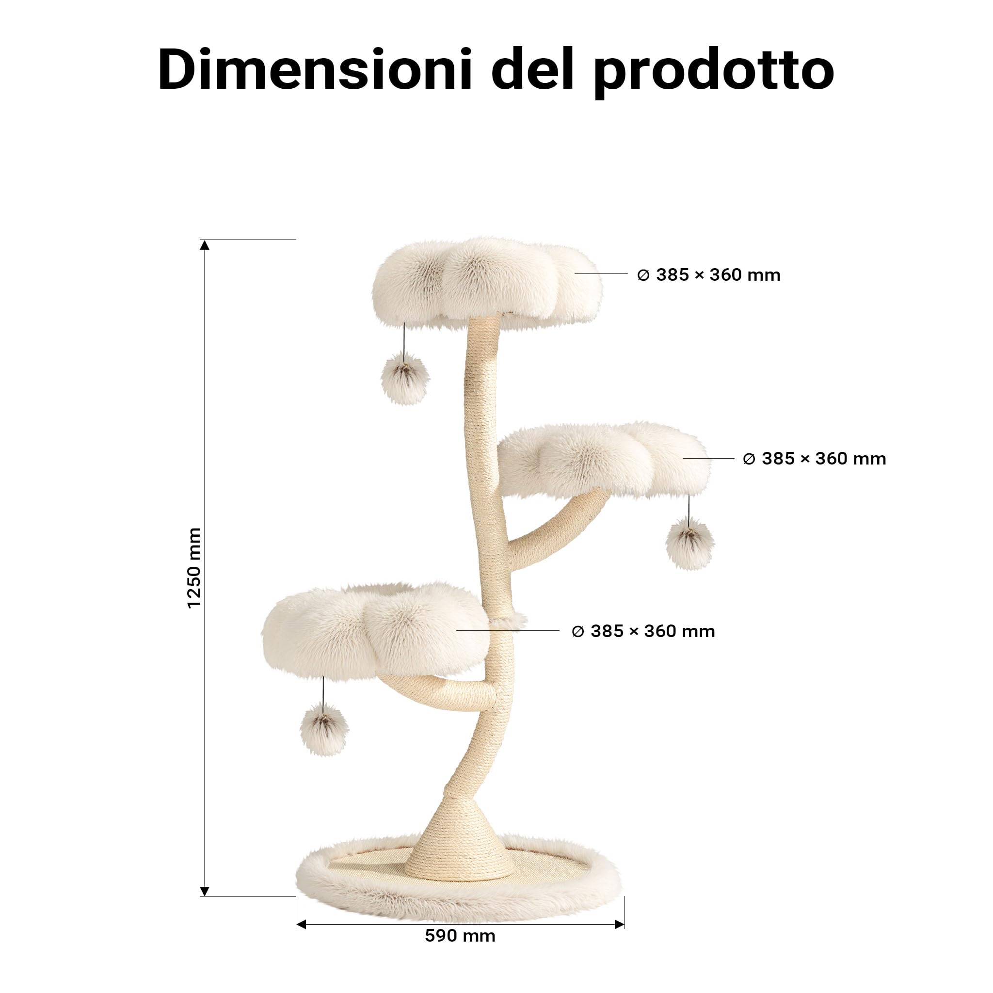 Fudajo Albero Tiragraffi Gatti 125 cm Beige 3 Piattaforme