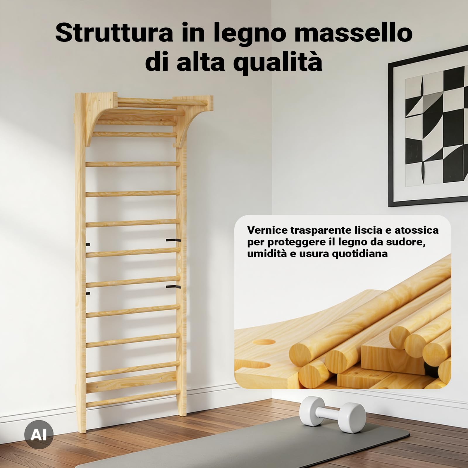 Wiltec Spalliera Svedese Legno 220 cm Portata 150 kg