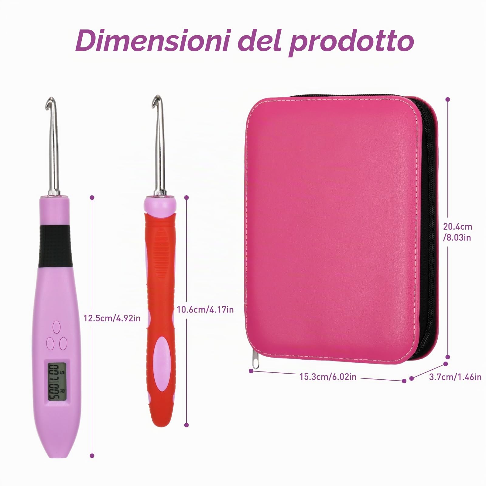 Weytoll Set Uncinetti LED Ricaricabile 24 testine con contatore