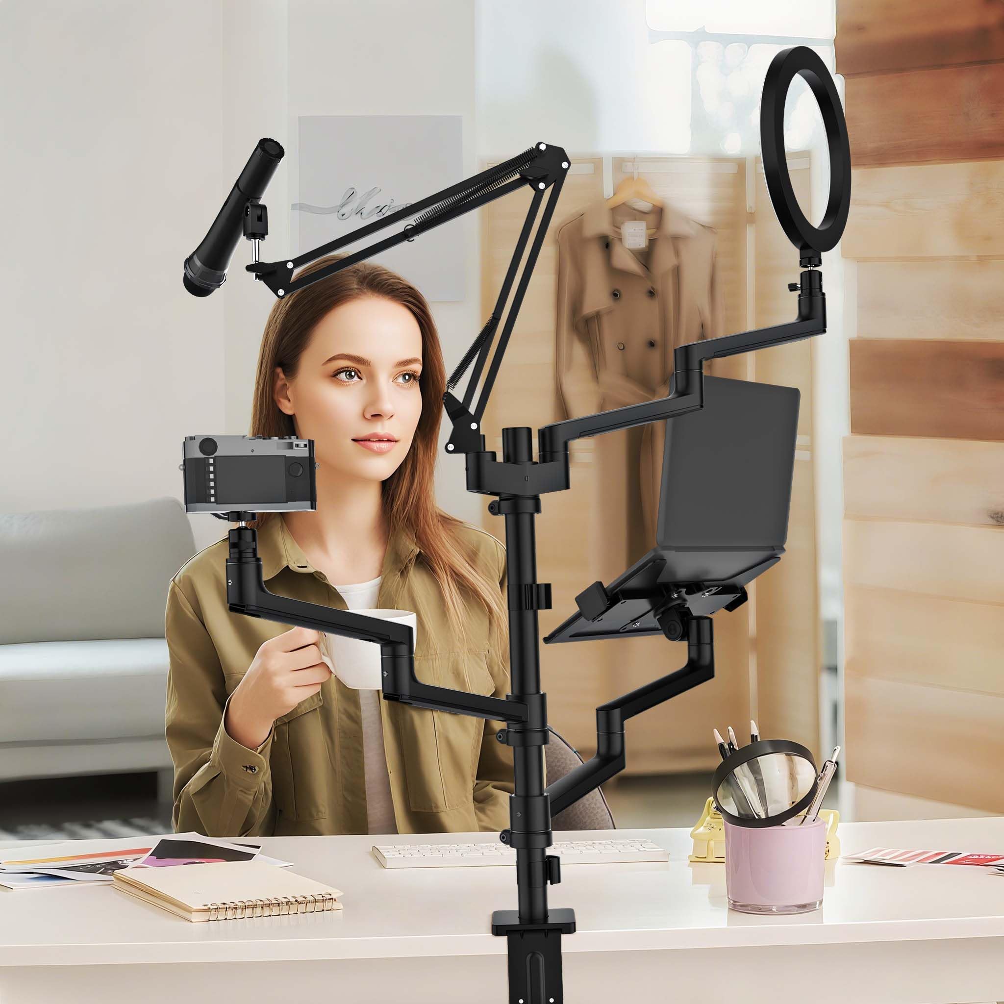 Wiltec Supporto tavolo 4in1 bracci microfono ring light
