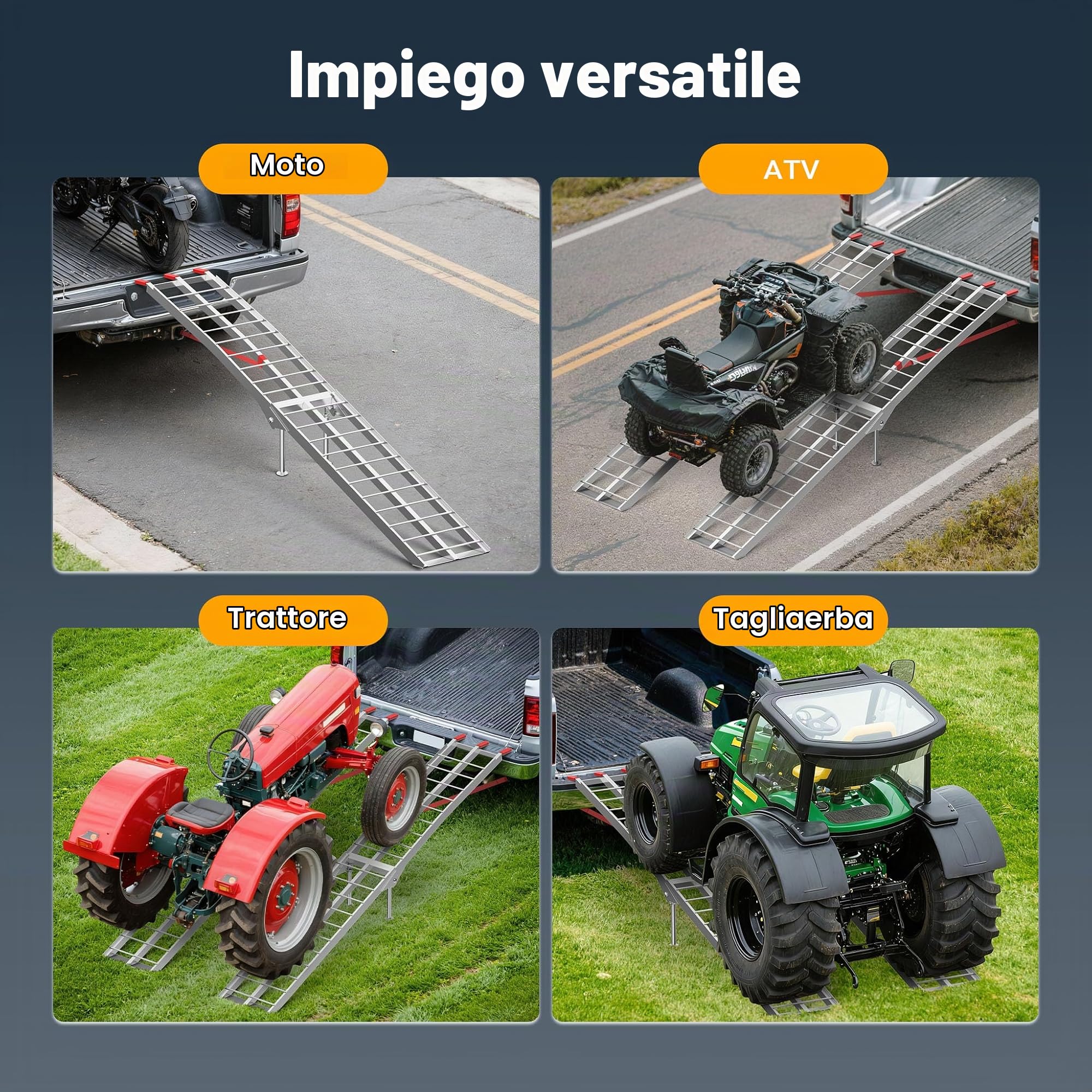 Wiltec Rampa carico 226 cm alluminio 680 kg pieghevole moto
