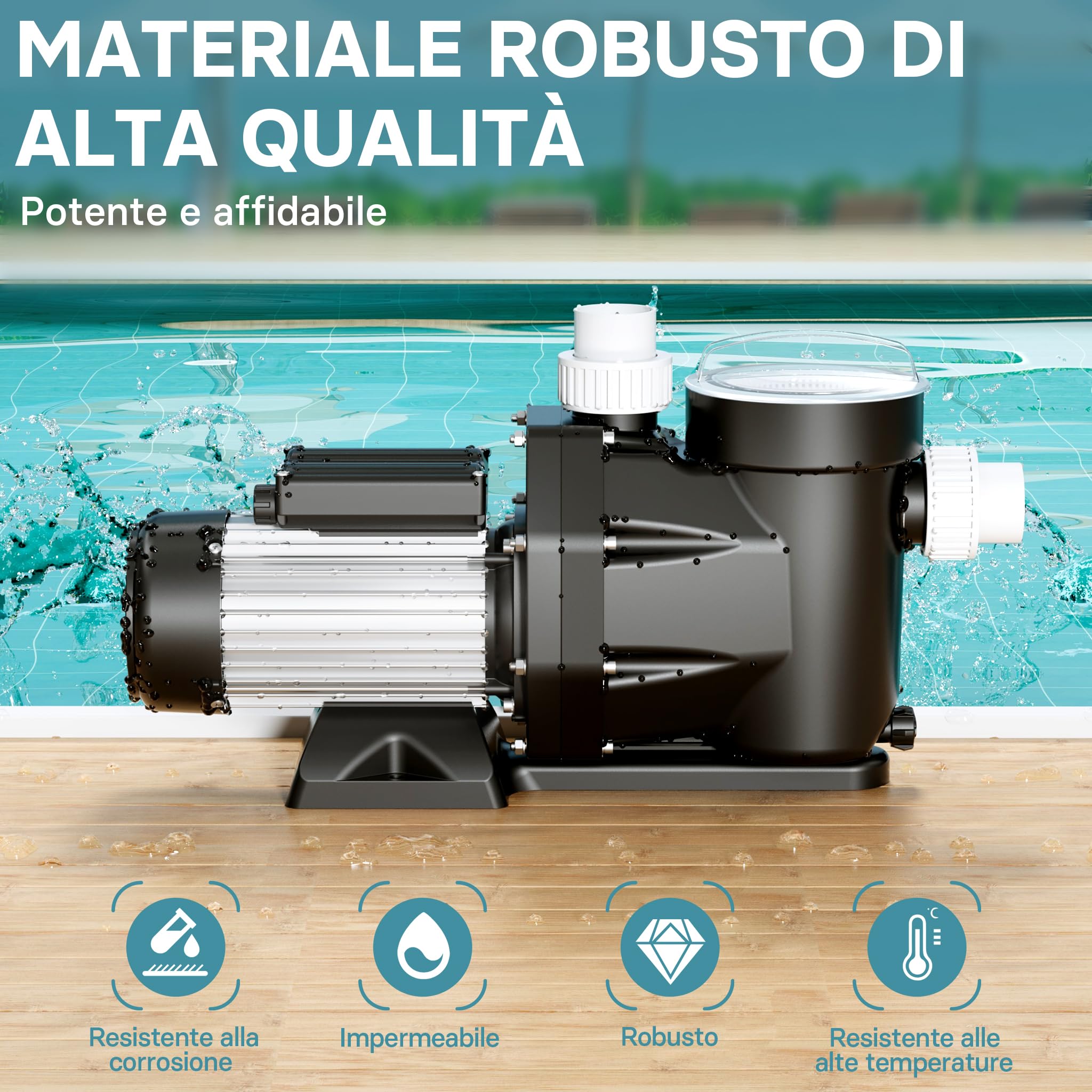 Wiltec Pompa piscina ricircolo 33600 l/h 1500W con filtro