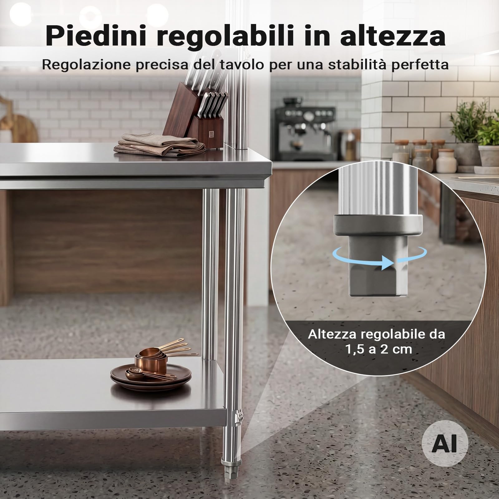 Wiltec Tavolo Lavoro Acciaio Inox 120x60x145 cm 2 Ripiani