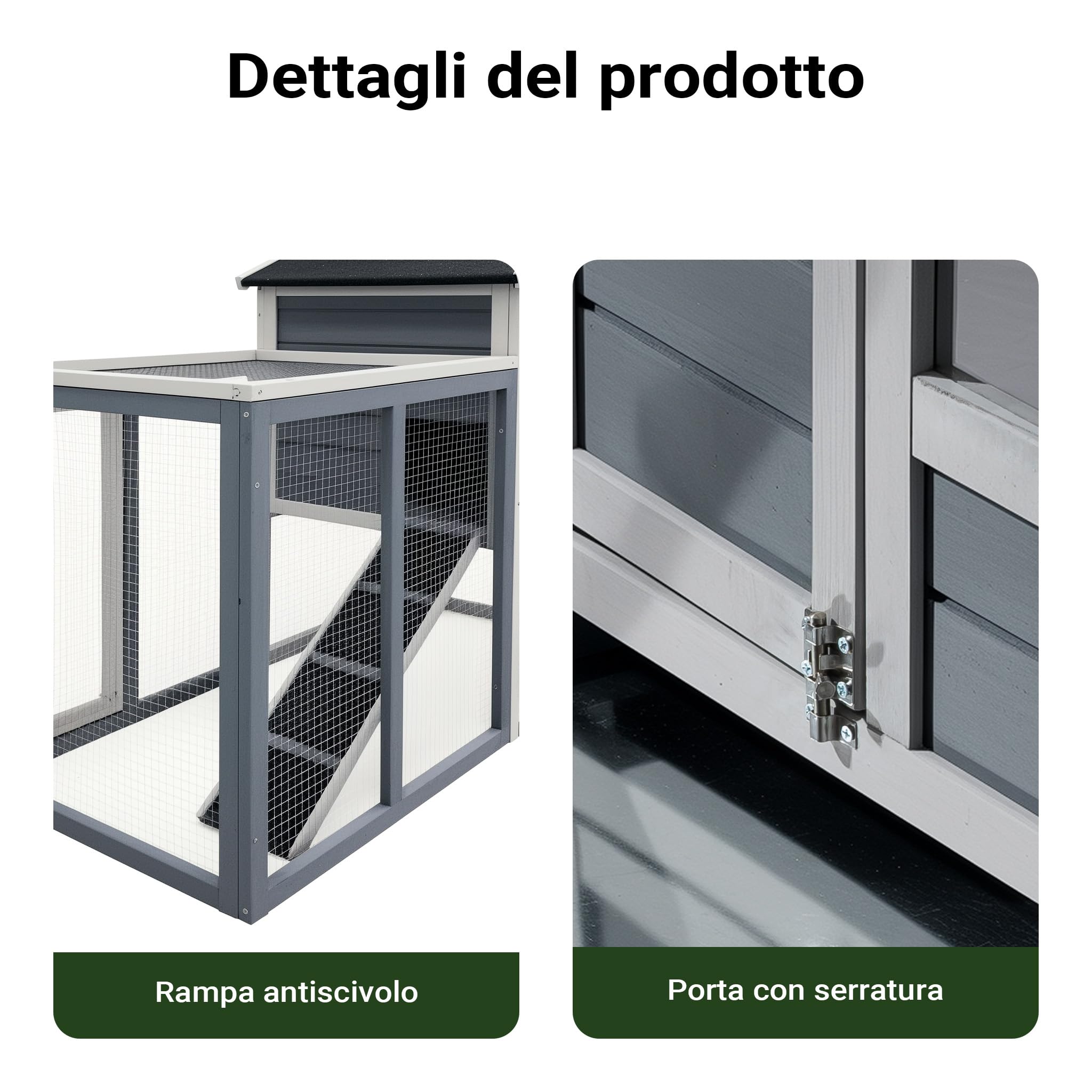 Wiltec Conigliera Legno 122x63x92 cm Grigia Recinto