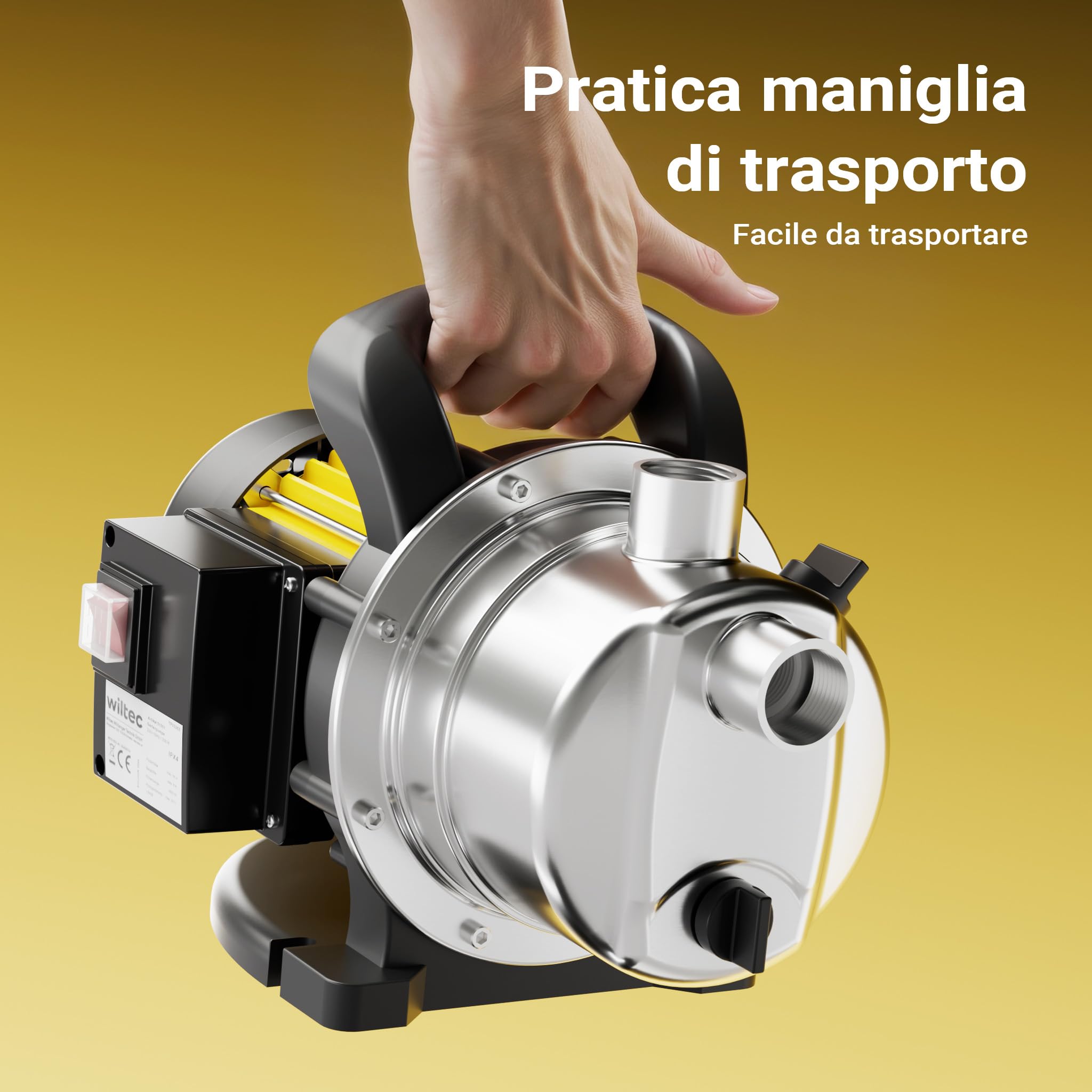 Wiltec Pompa Giardino Inox 3800 l/h 1200W 48m