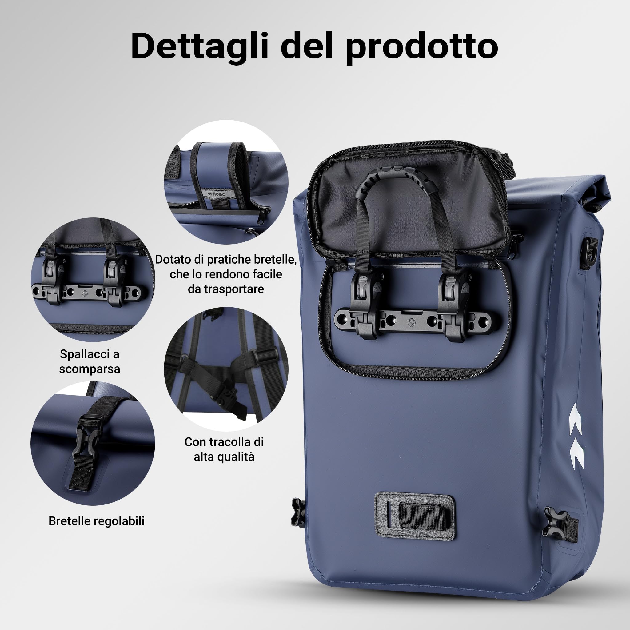 Wiltec 4in1 borsa bici portapacchi 25 L blu impermeabile