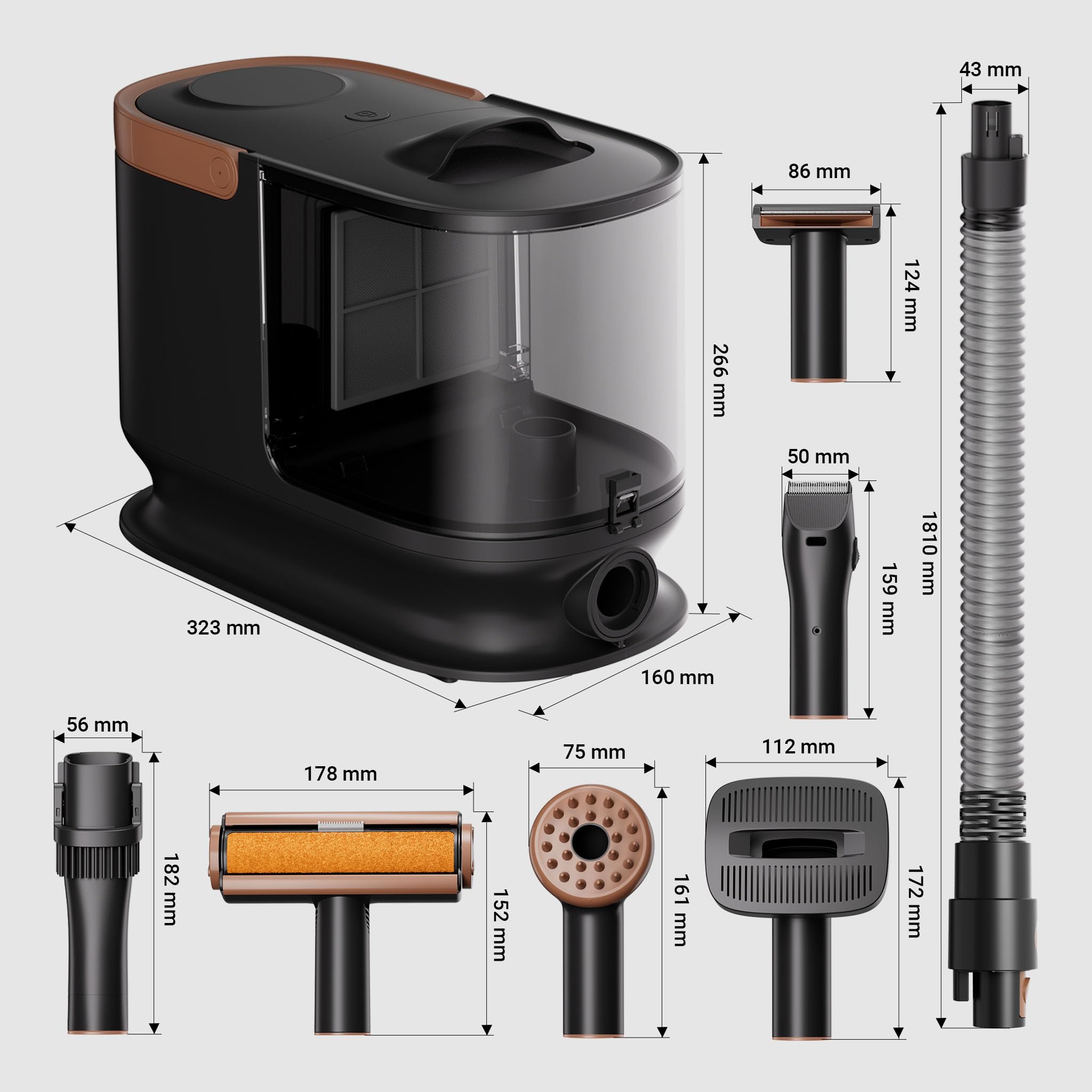 Fudajo 6 in 1 Kit Toelettatura Aspirazione Nero 2,5 L