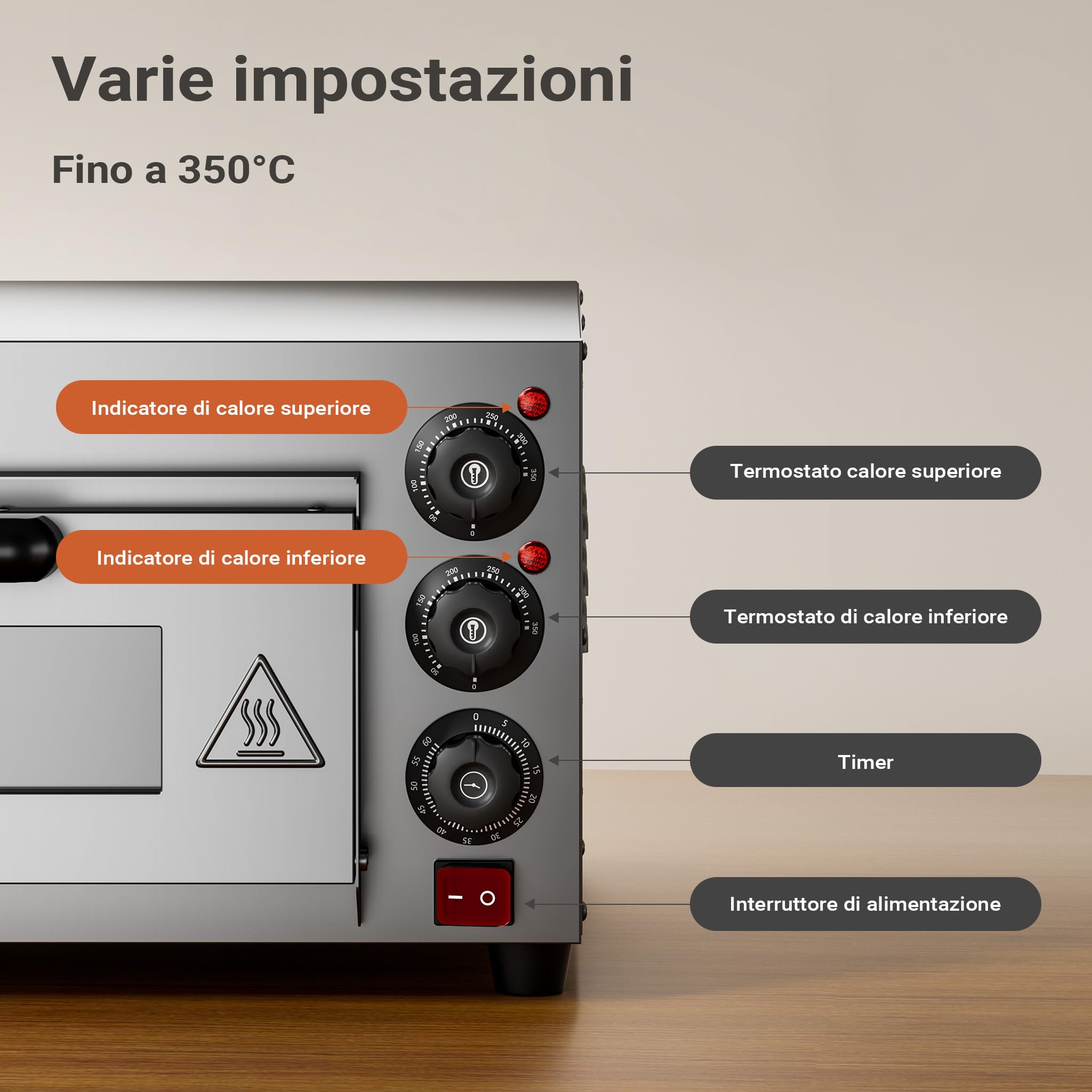 Wiltec Fornetto pizza elettrico 2000W pietra 350°C