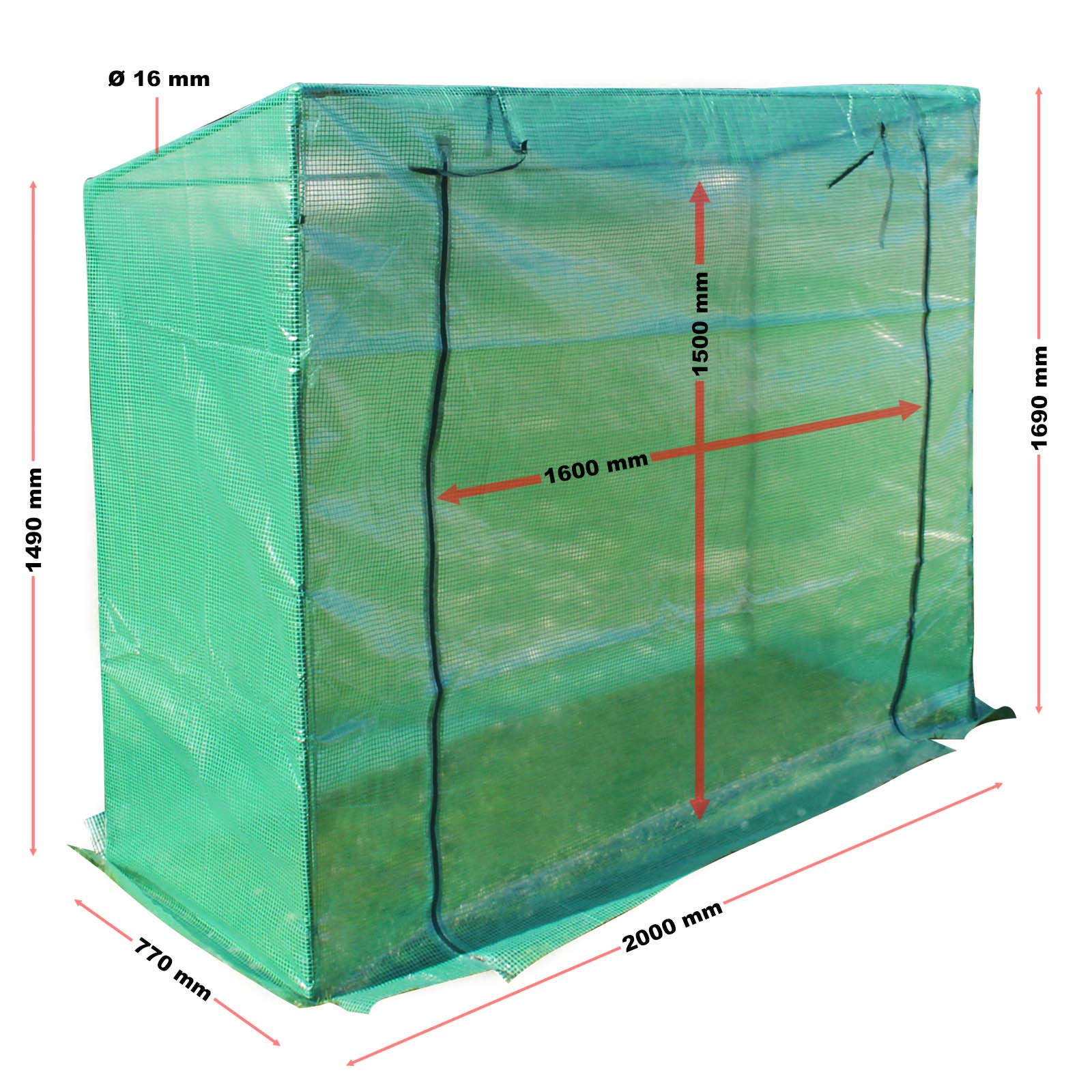 Wiltec Serra Giardino 200x77x169 cm Rete PE Pomodori