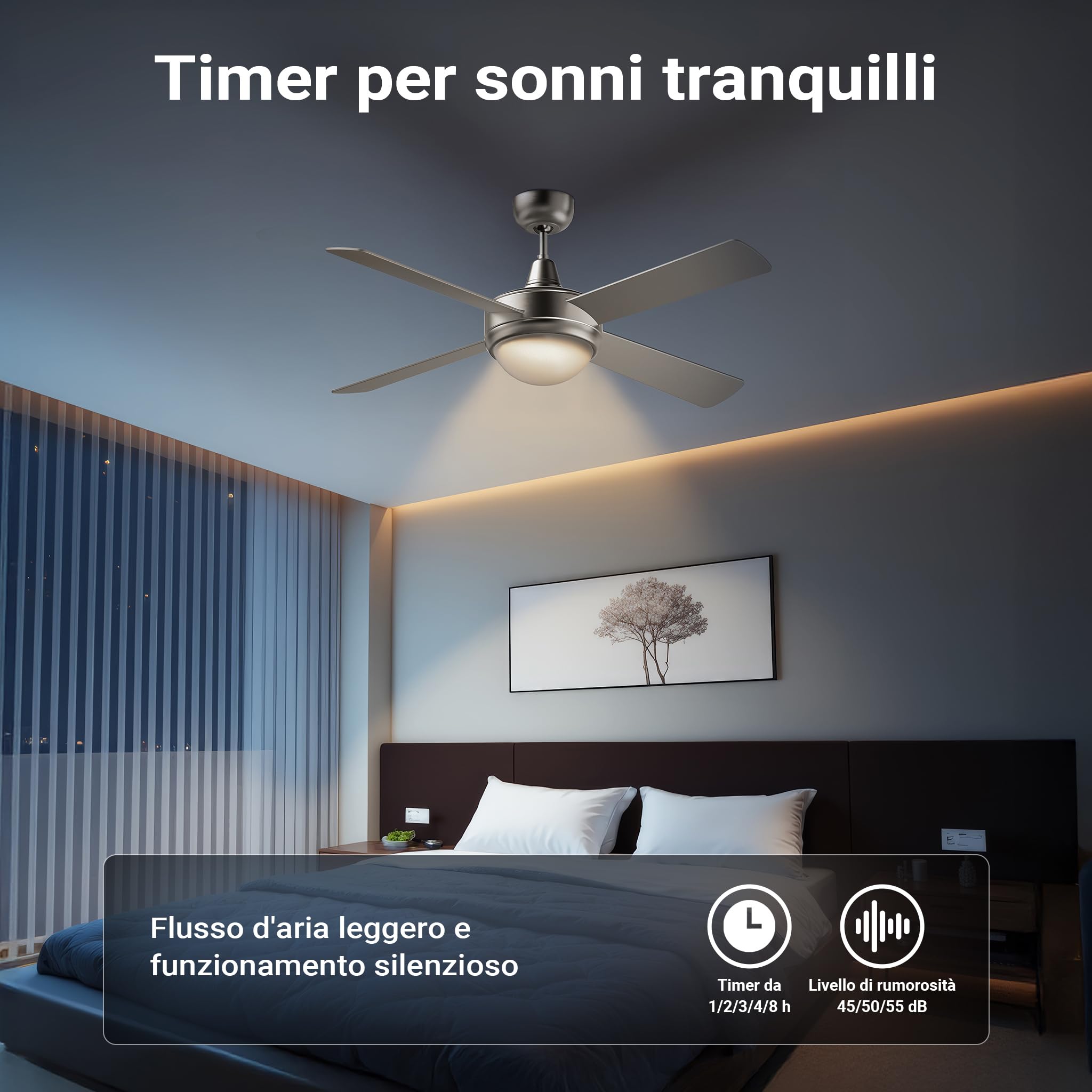 Wiltec Ventilatore Soffitto 130 cm lampadario 4 pale 65 W