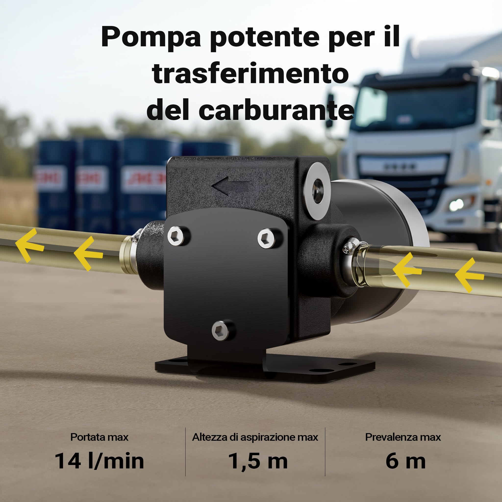 Wiltec Pompa travaso carburante 12 V 14 l/min
