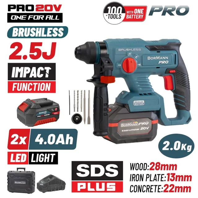 Bormann Pro BBP5301X44CA Tassellatore 20V 2x4Ah SDS-Plus Brushless
