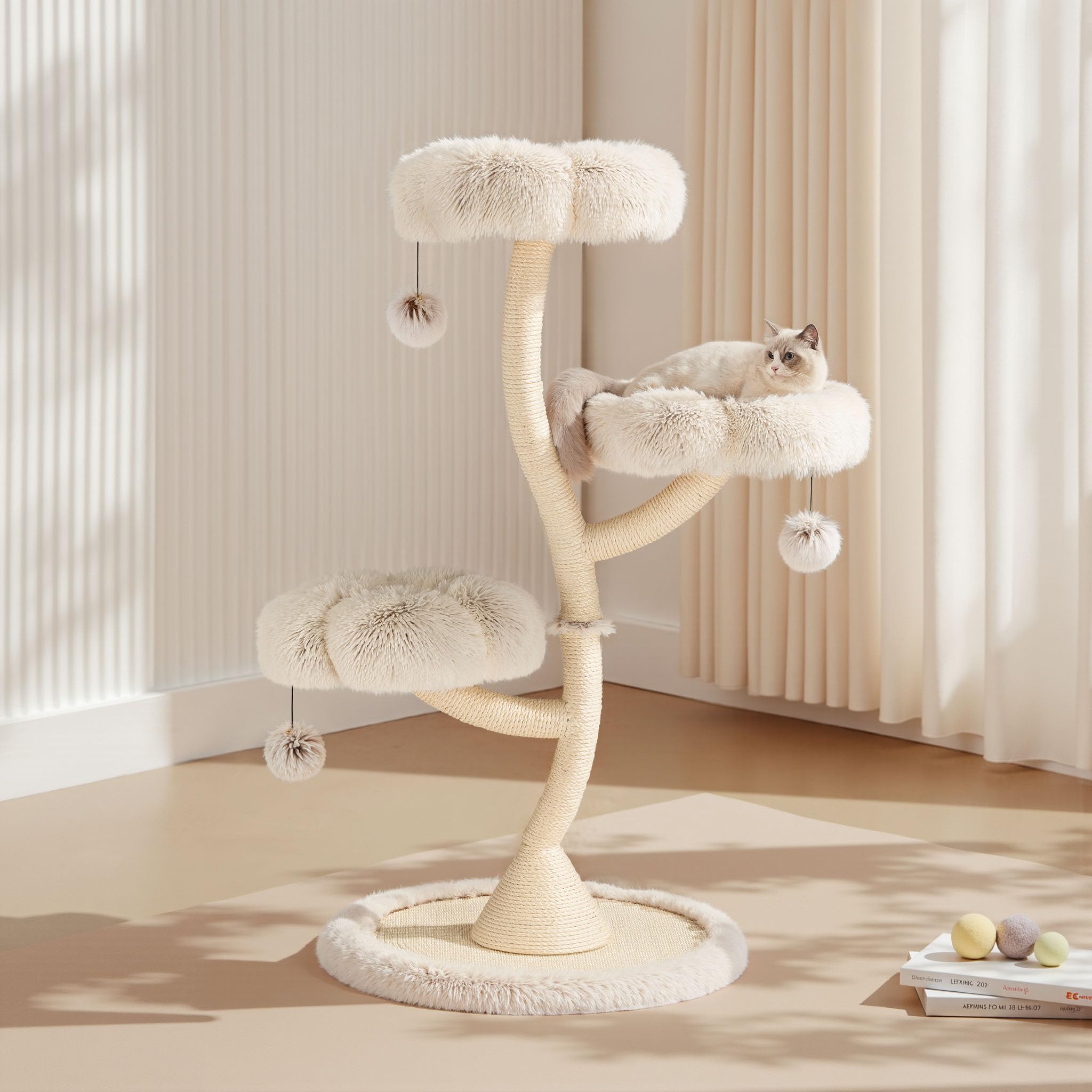 Fudajo Albero Tiragraffi Gatti 125 cm Beige 3 Piattaforme