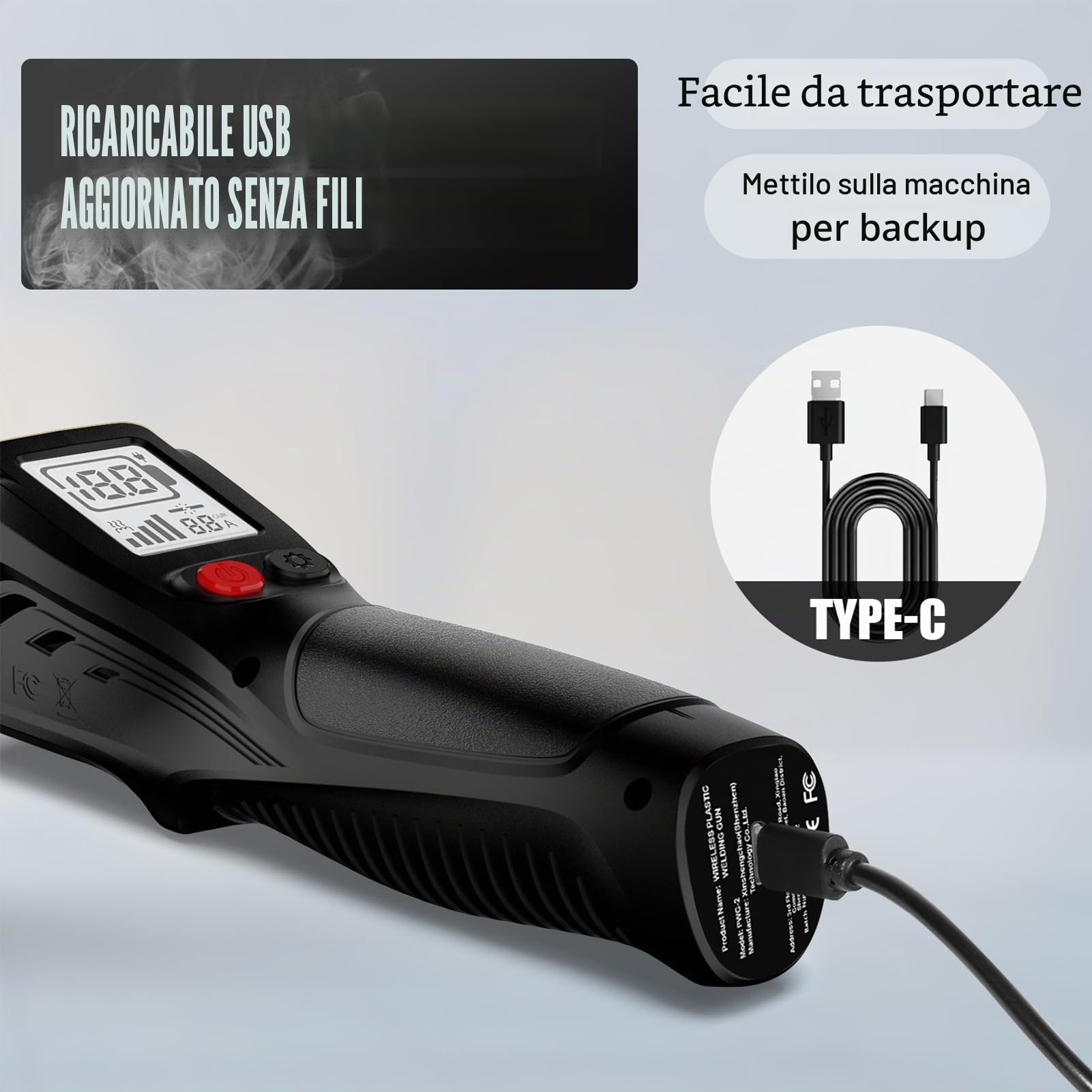 Weytoll Saldatore plastica senza fili LCD 200 chiodi