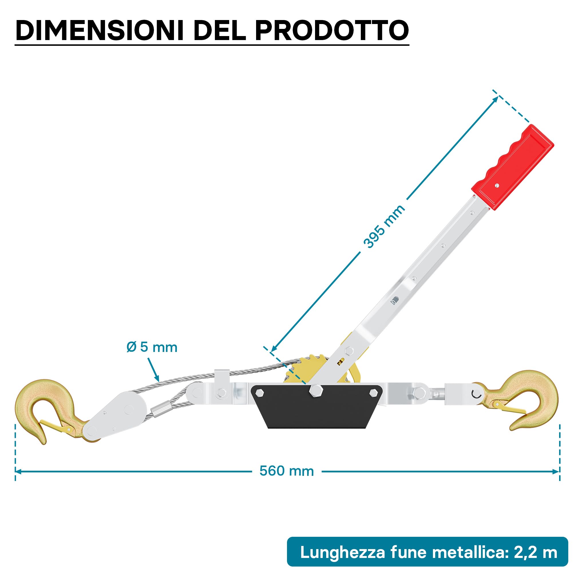 Wiltec Paranco a Leva 2000 kg Fune 2,2 m con Ganci