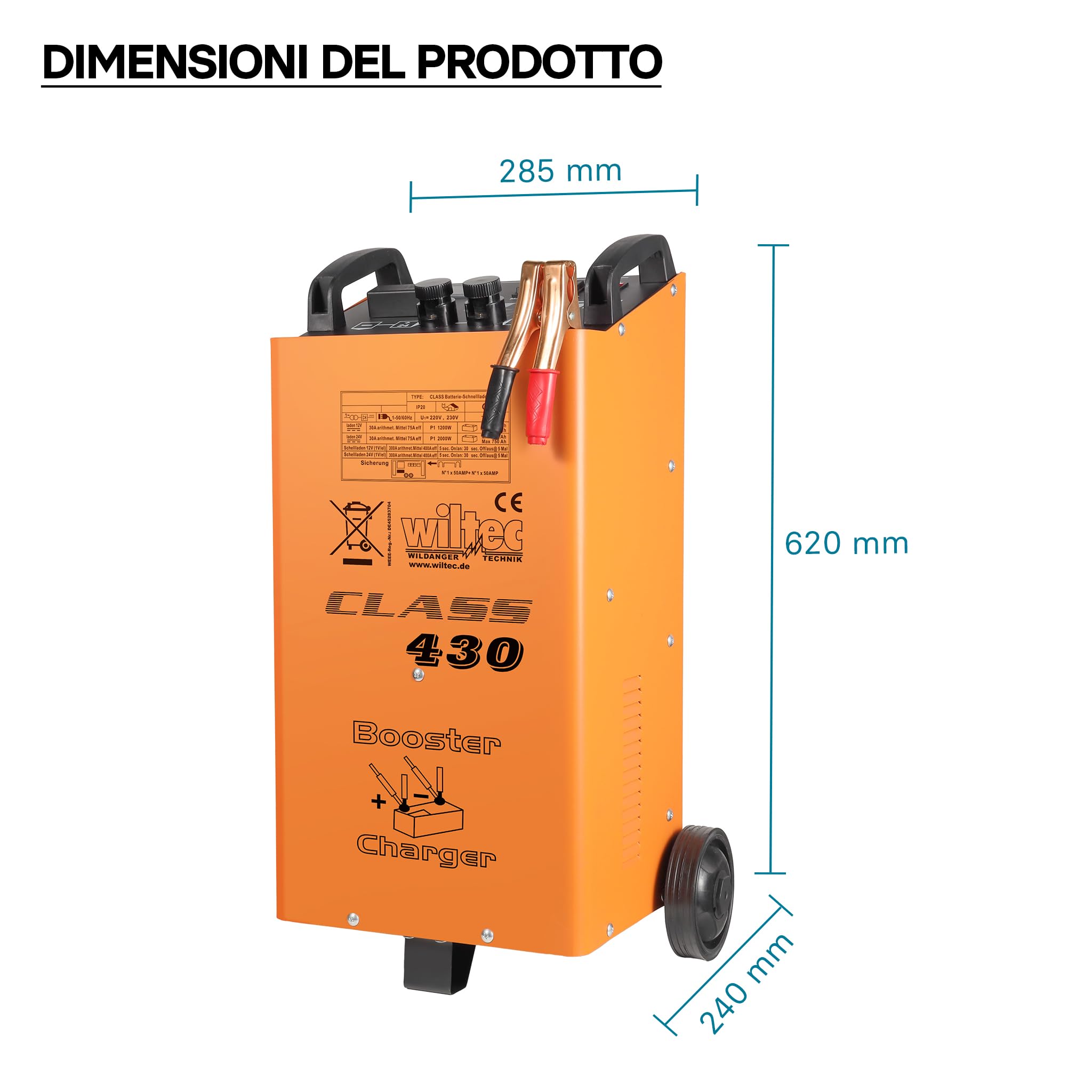 Wiltec Boost 430 Caricabatterie 12V 24V Piombo Acido AGM