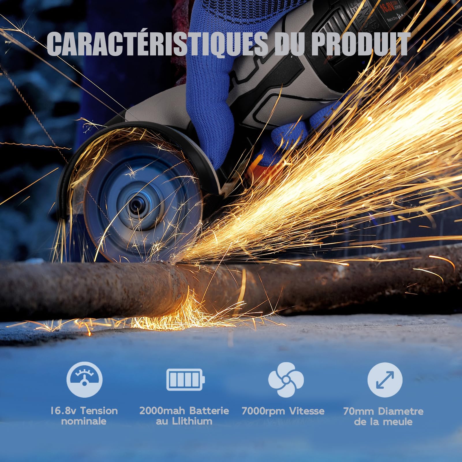 Weytoll Smerigliatrice Angolare Batteria 16,8V 2 Batterie