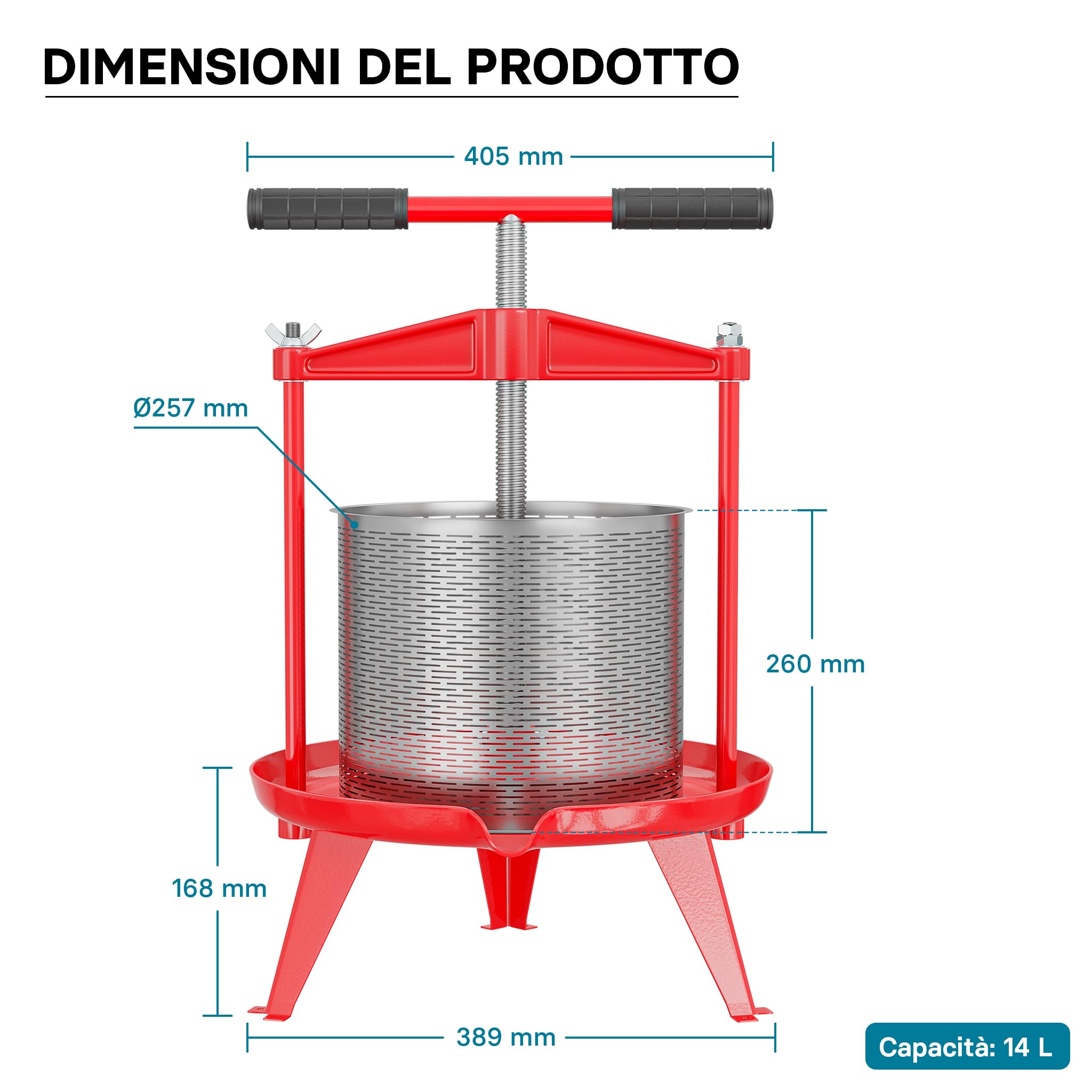 Wiltec Torchio Frutta 14 Litri Acciaio Inox con Treppiede