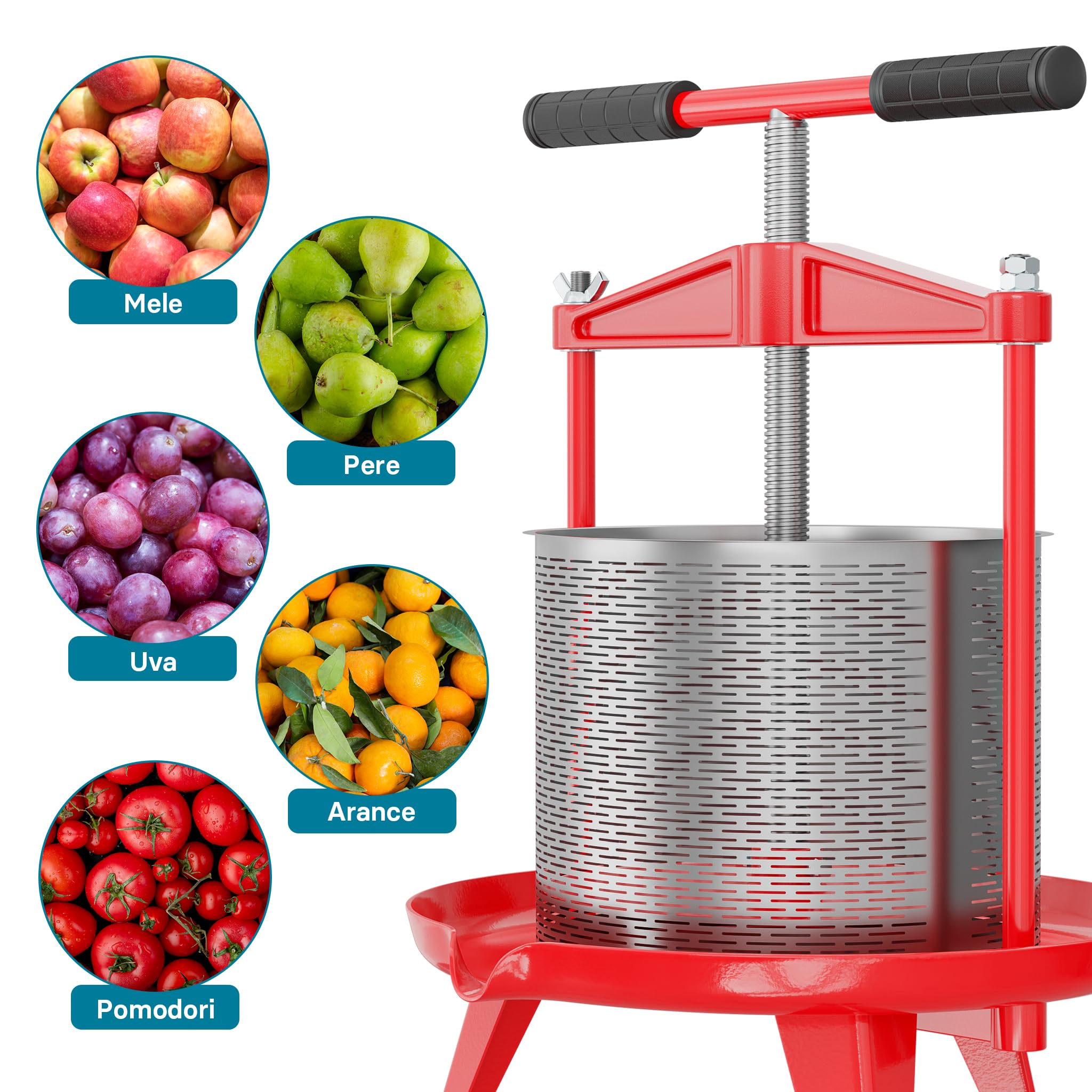 Wiltec Torchio Frutta 14 Litri Acciaio Inox con Treppiede