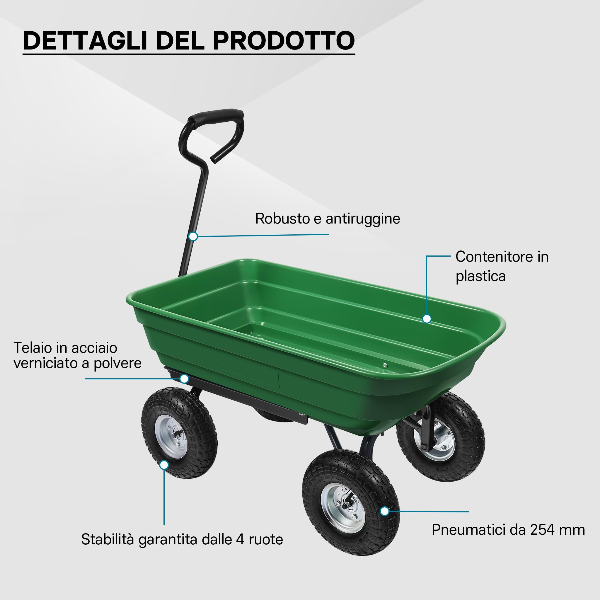 Wiltec Carrello Giardino Ribaltabile 75L Carriola 240kg