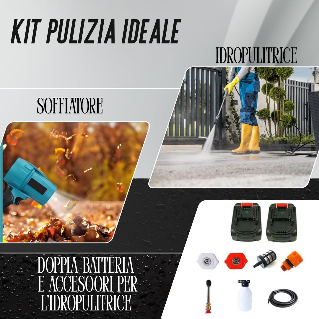 DE ROSA SHOP kit soffiatore + idropulitrice a batteria 48V 2x3Ah
