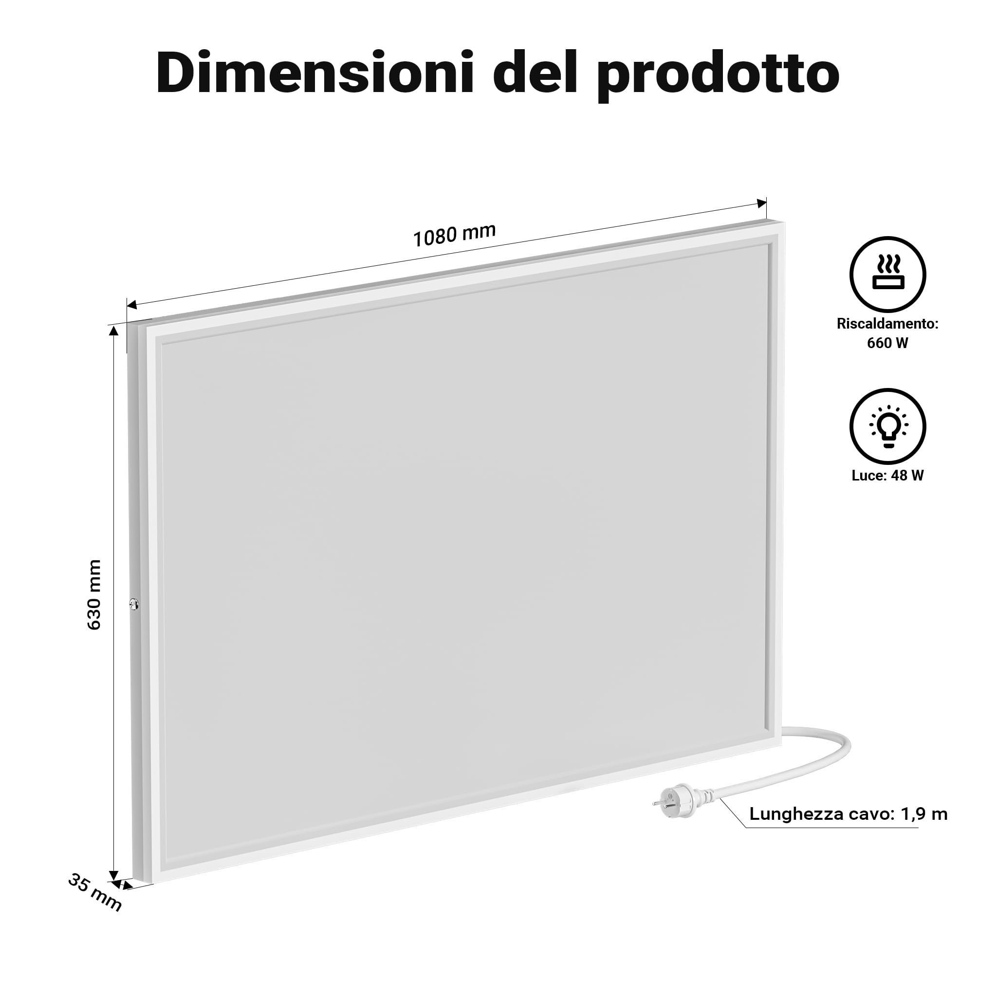 Wiltec Pannello Riscaldante Soffitto Infrarossi 370W 370 Watt LED