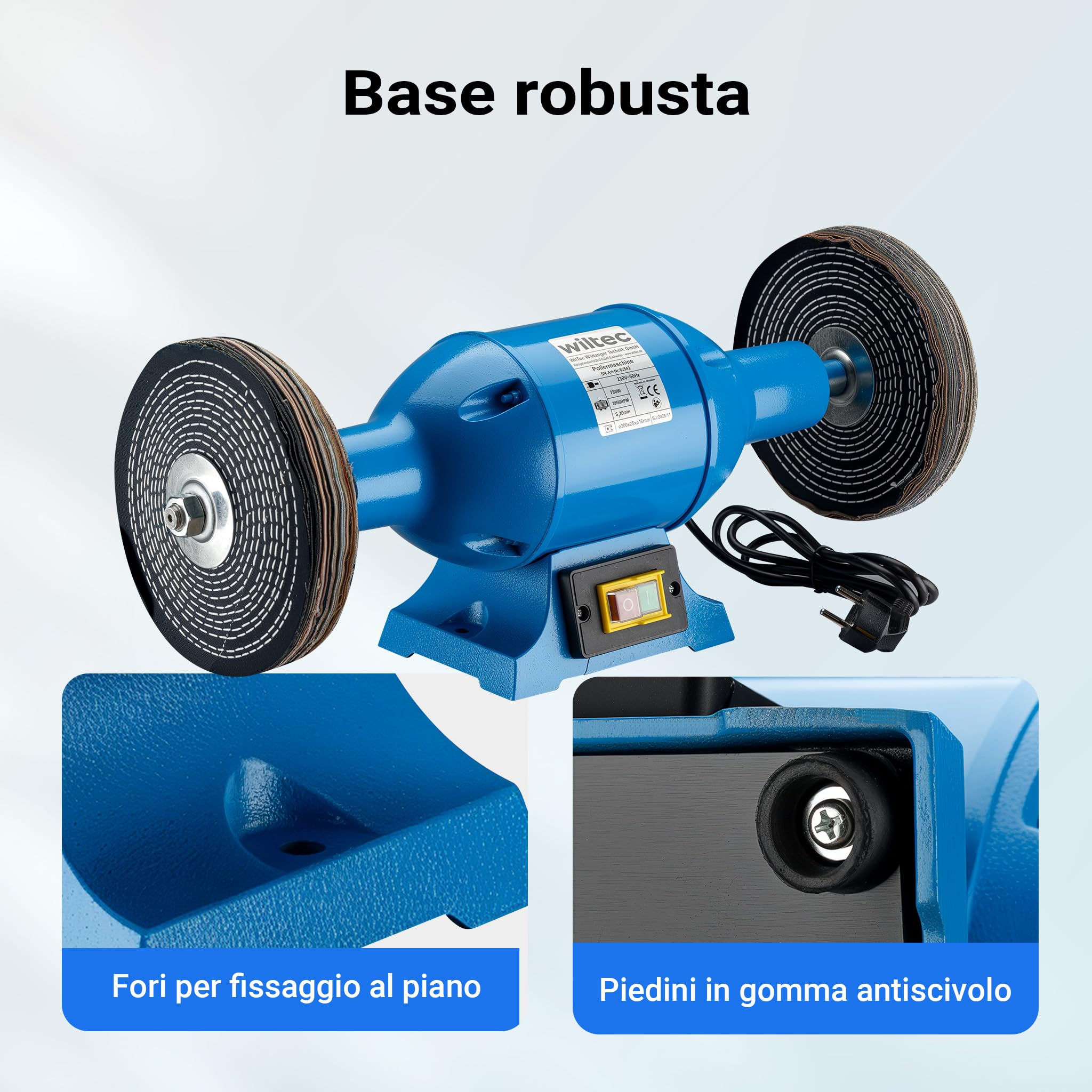 Wiltec Lucidatrice 750W doppia dischi 200 mm banco