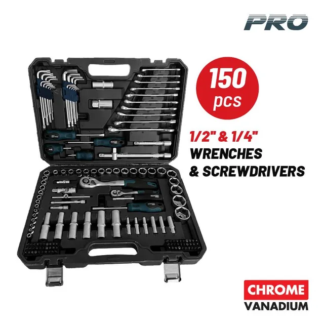 Bormann Set Bussole Cricchetti 150 Pezzi 1/4" 1/2" CR-V