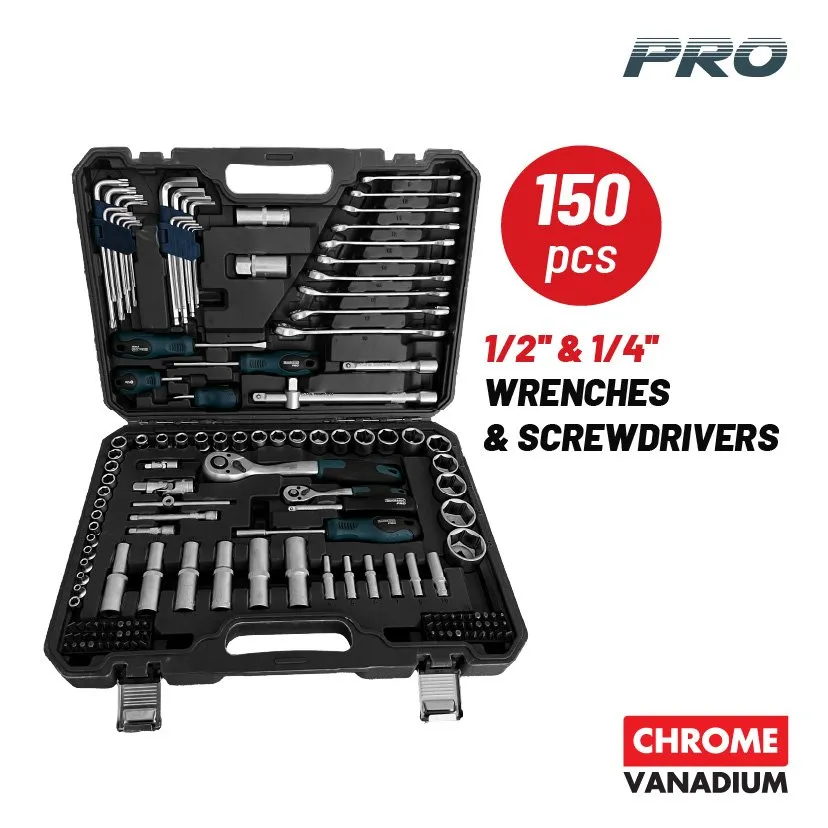 Bormann Set Bussole Cricchetti 150 Pezzi 1/4" 1/2" CR-V