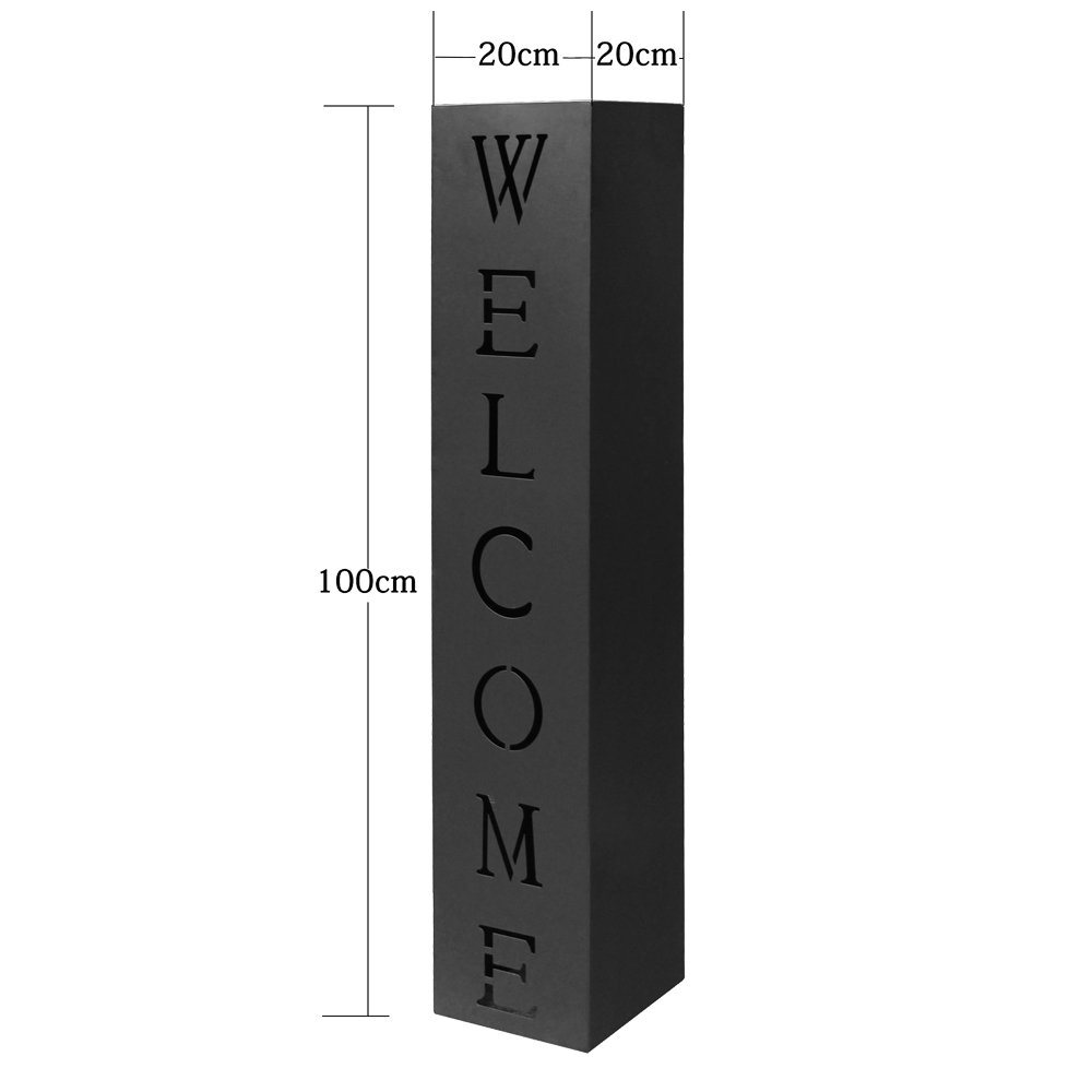 Wiltec Colonna Decorativa Welcome 100cm Metallo Nero Fioriera