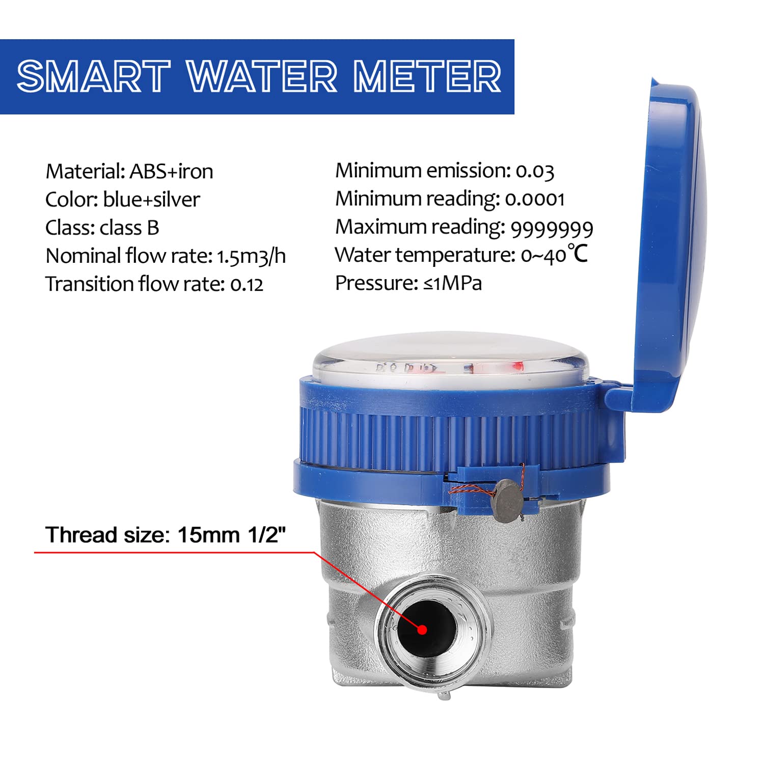Weytoll Contatore Acqua Fredda 15 mm 1/2" Meccanico 1,5 m³/h