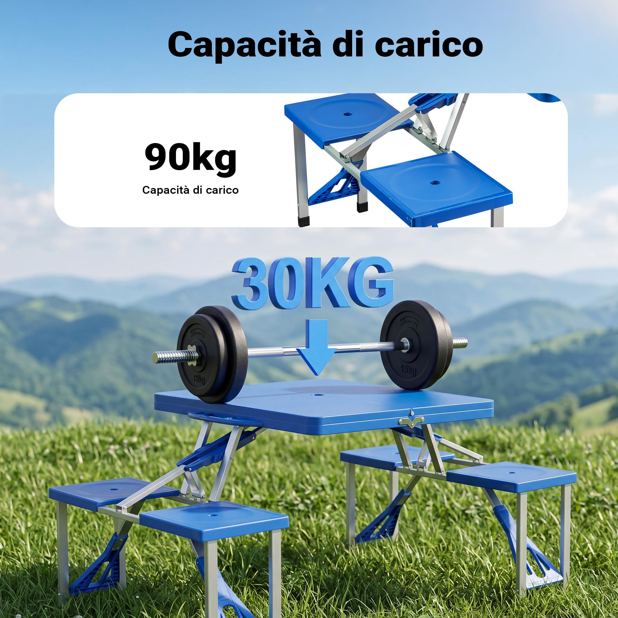 Wiltec tavolo campeggio pieghevole 4 sedie 133 cm