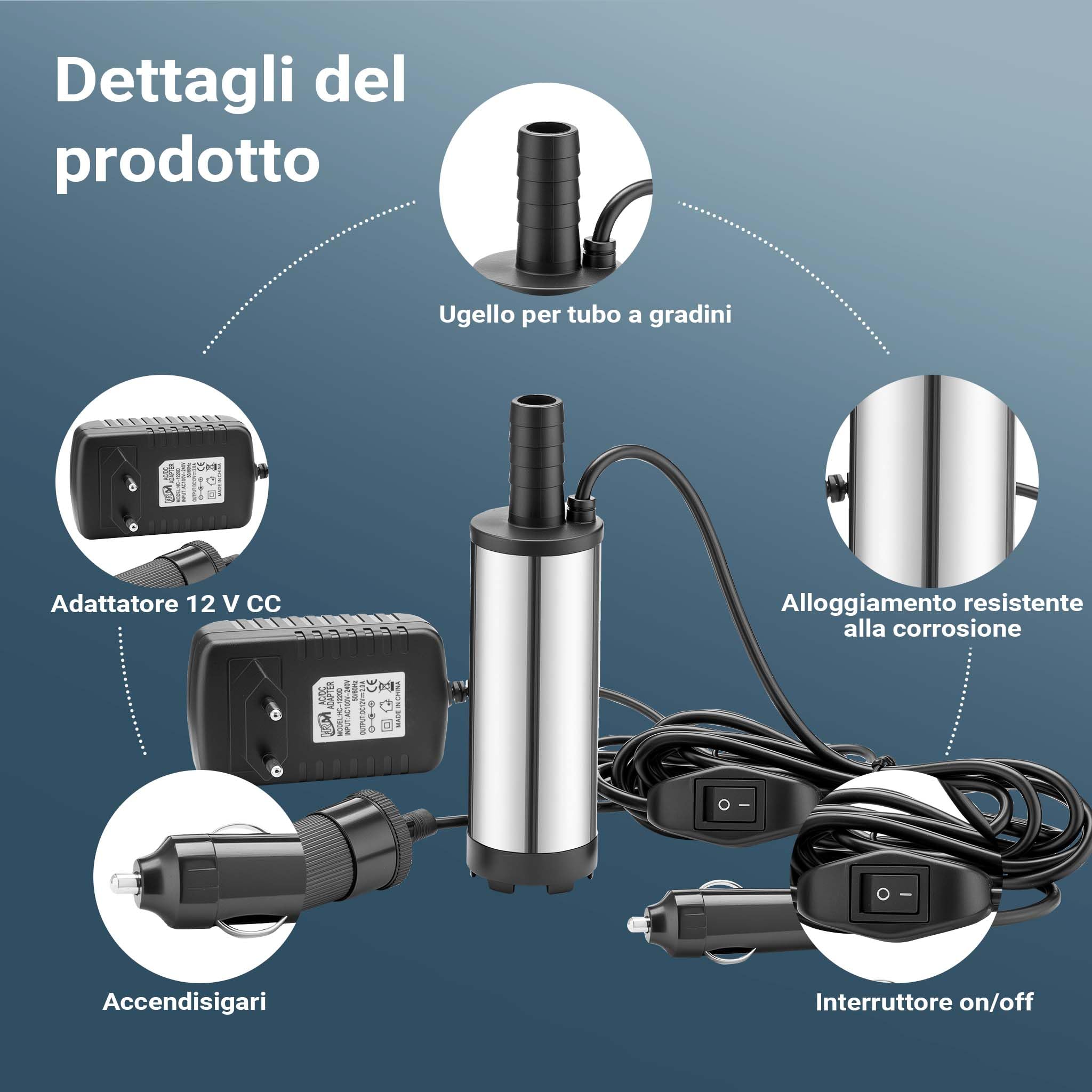 Wiltec Pompa 12V Acqua Diesel 12-15 l/min 16 mm