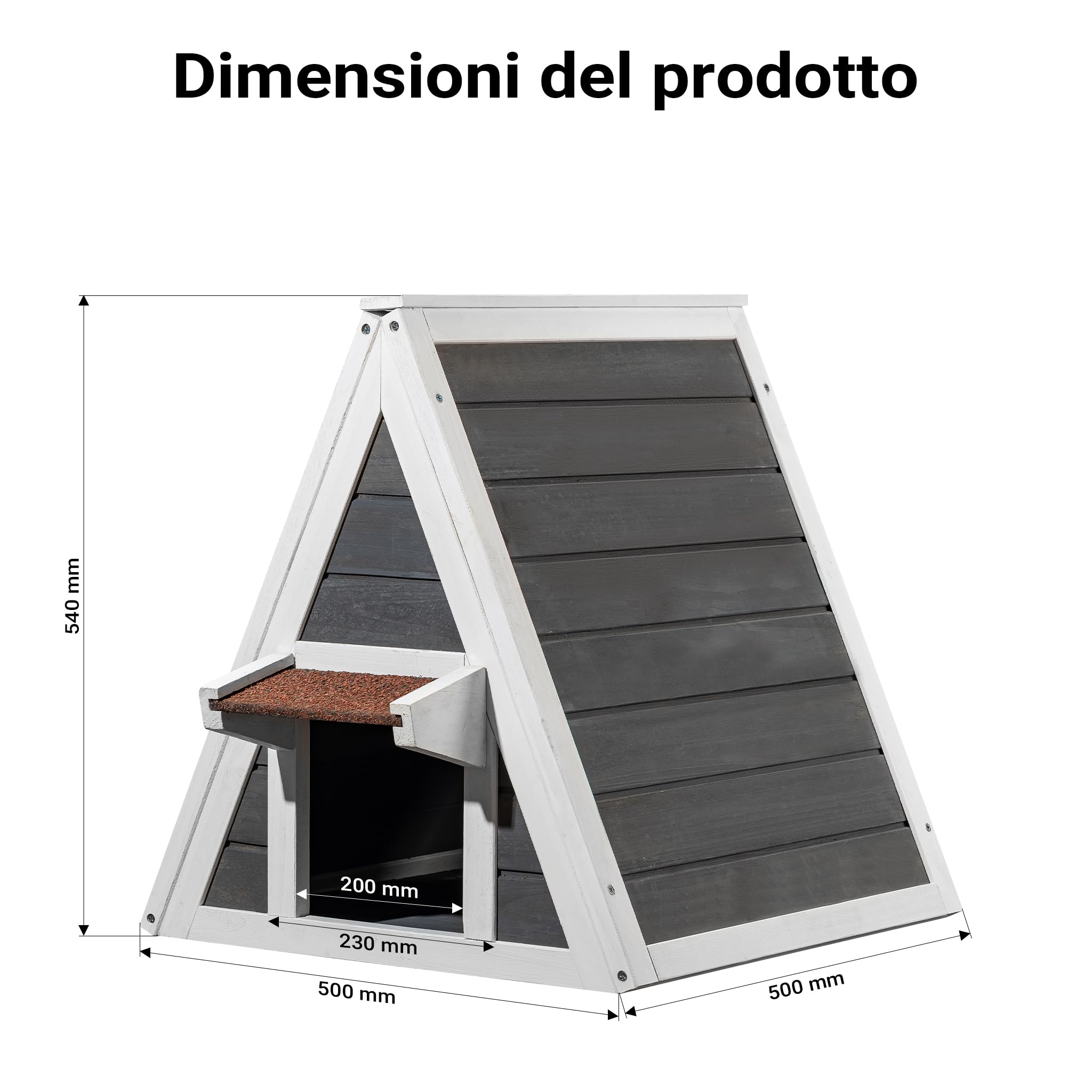 Wiltec cuccia gatto in legno doppio ingresso 50x50x54 cm esterno
