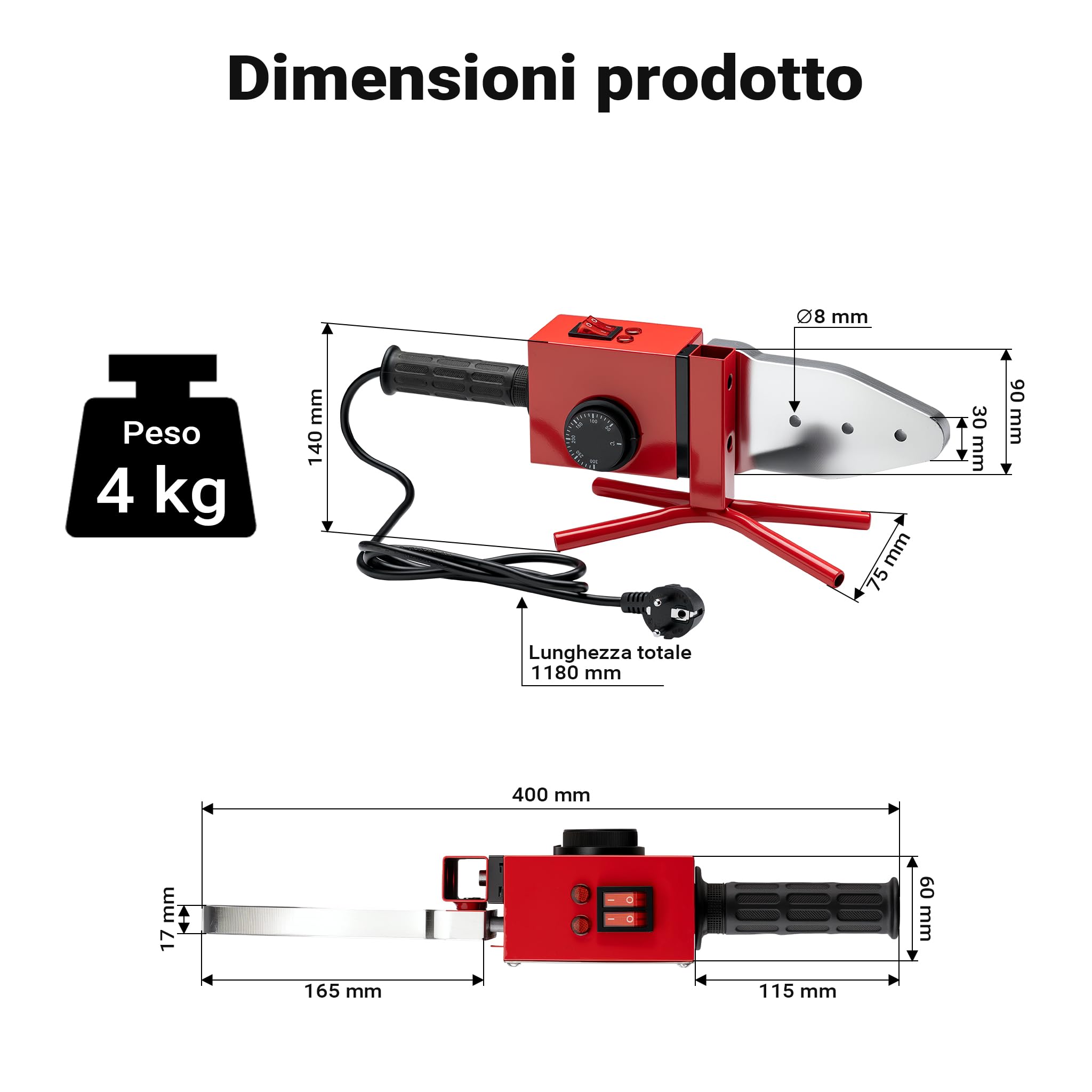 Wiltec Polifusore saldatubi 2000W fino 300°C con matrici
