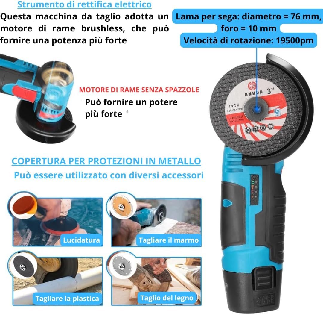 DE ROSA SHOP Set Trapano Smerigliatrice 48V 2 Batterie 4 Dischi