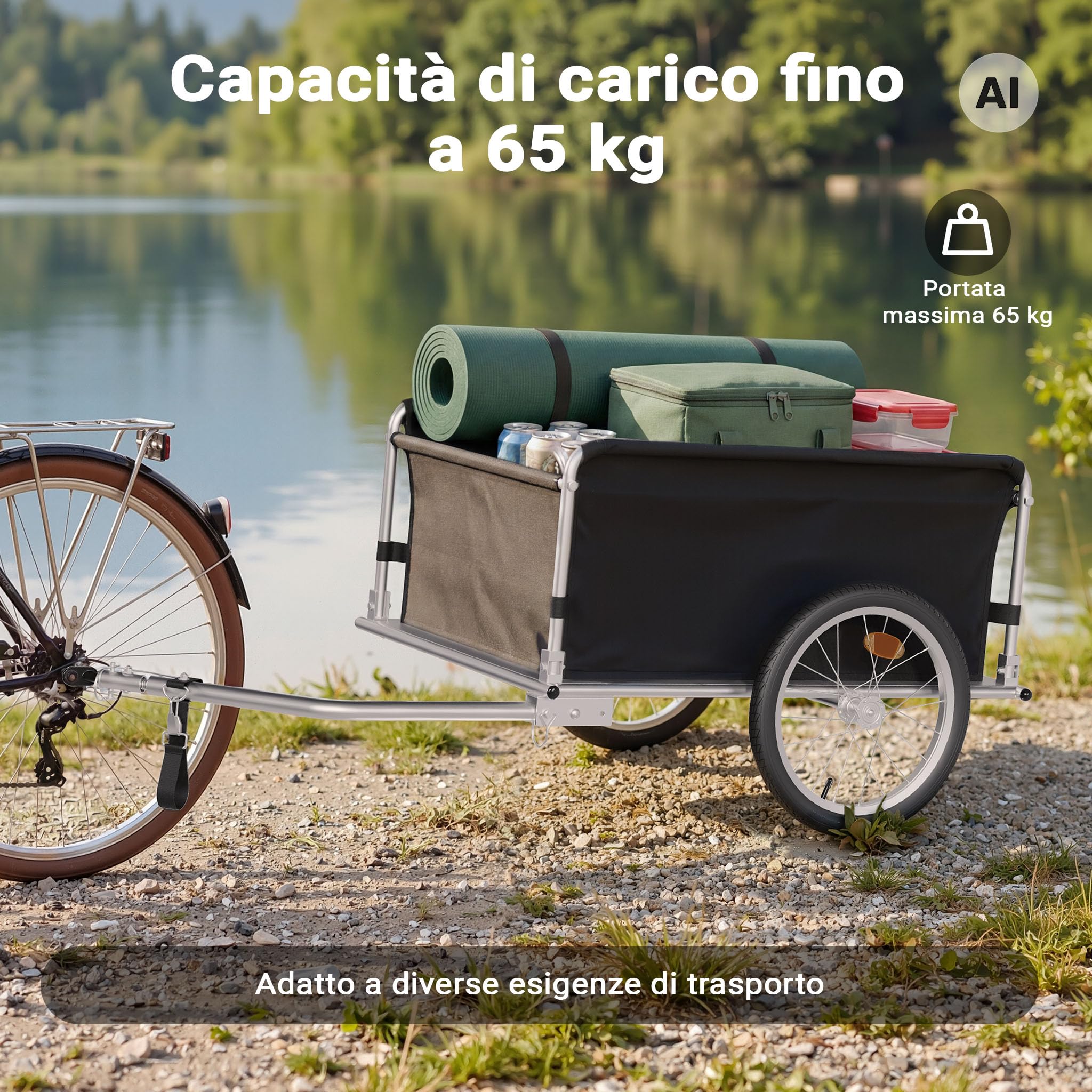 Wiltec Rimorchio Bici 65 kg con timone pieghevole