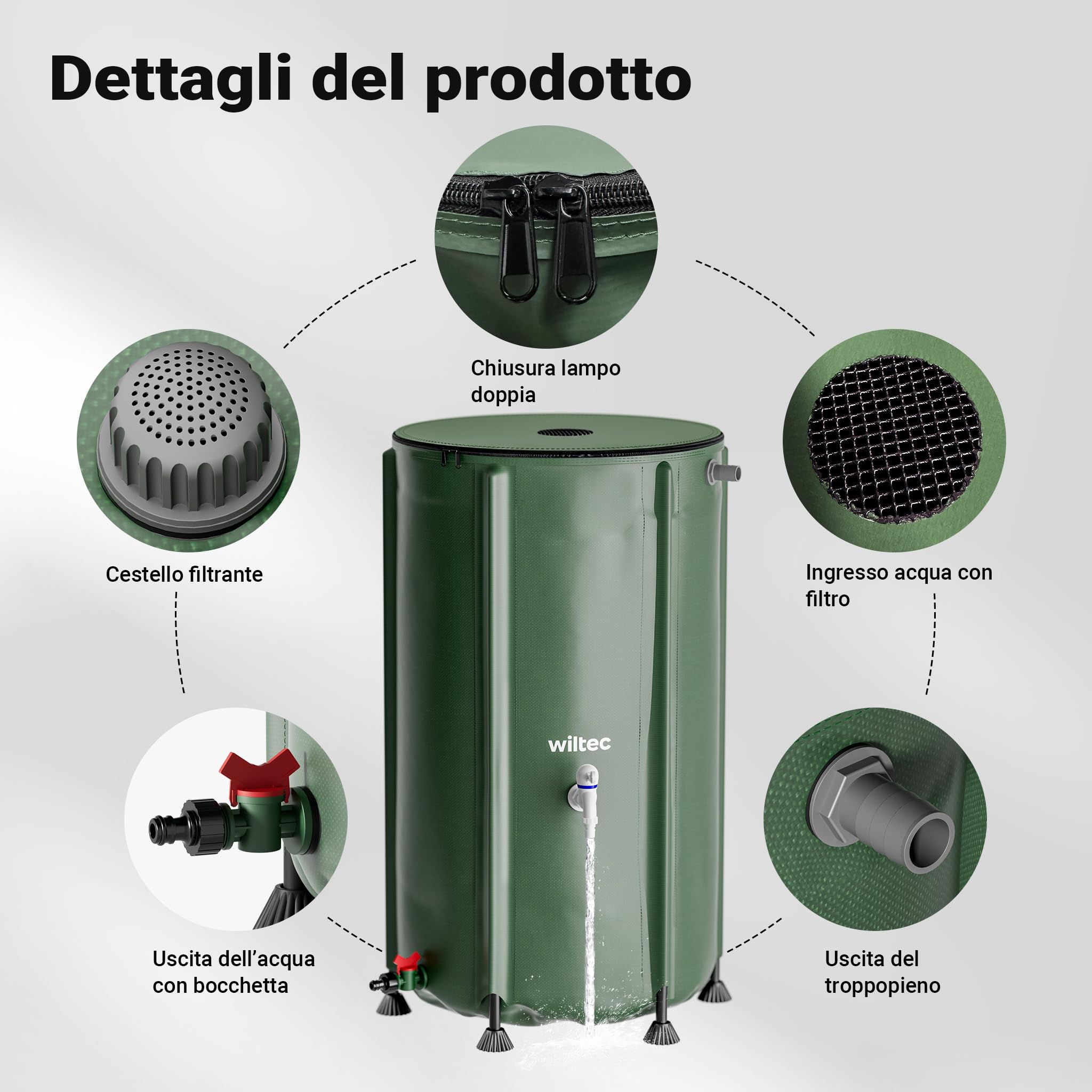 Wiltec Serbatoio acqua piovana pieghevole 250L PVC
