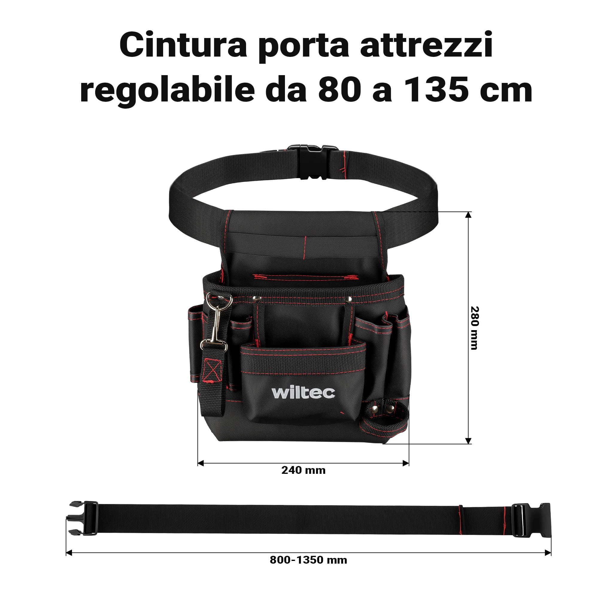 Wiltec marsupio da lavoro 24x28 cm 15 kg 7 tasche poliestere