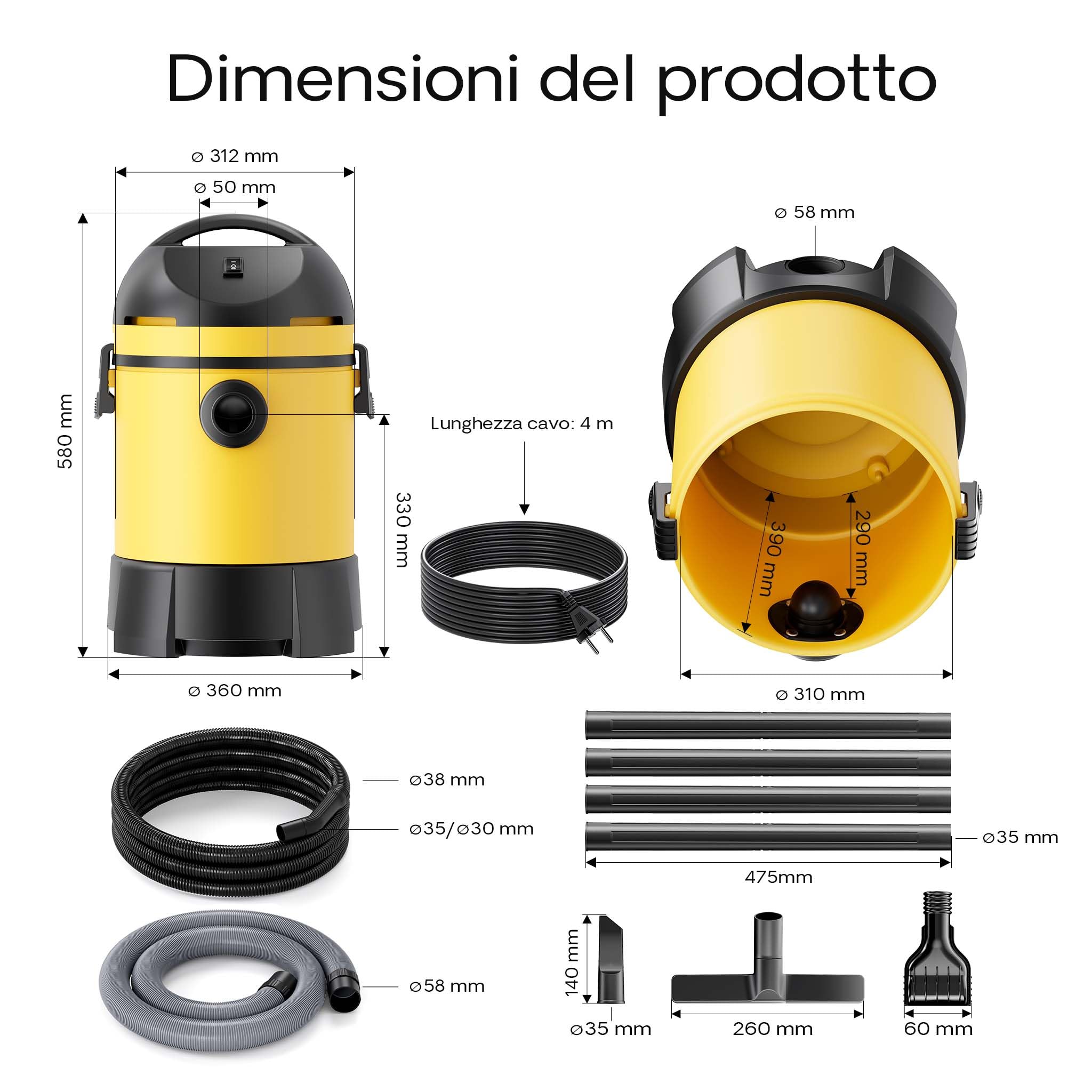 Wiltec Aspirafango Laghetti Piscine 1400W Secco Umido