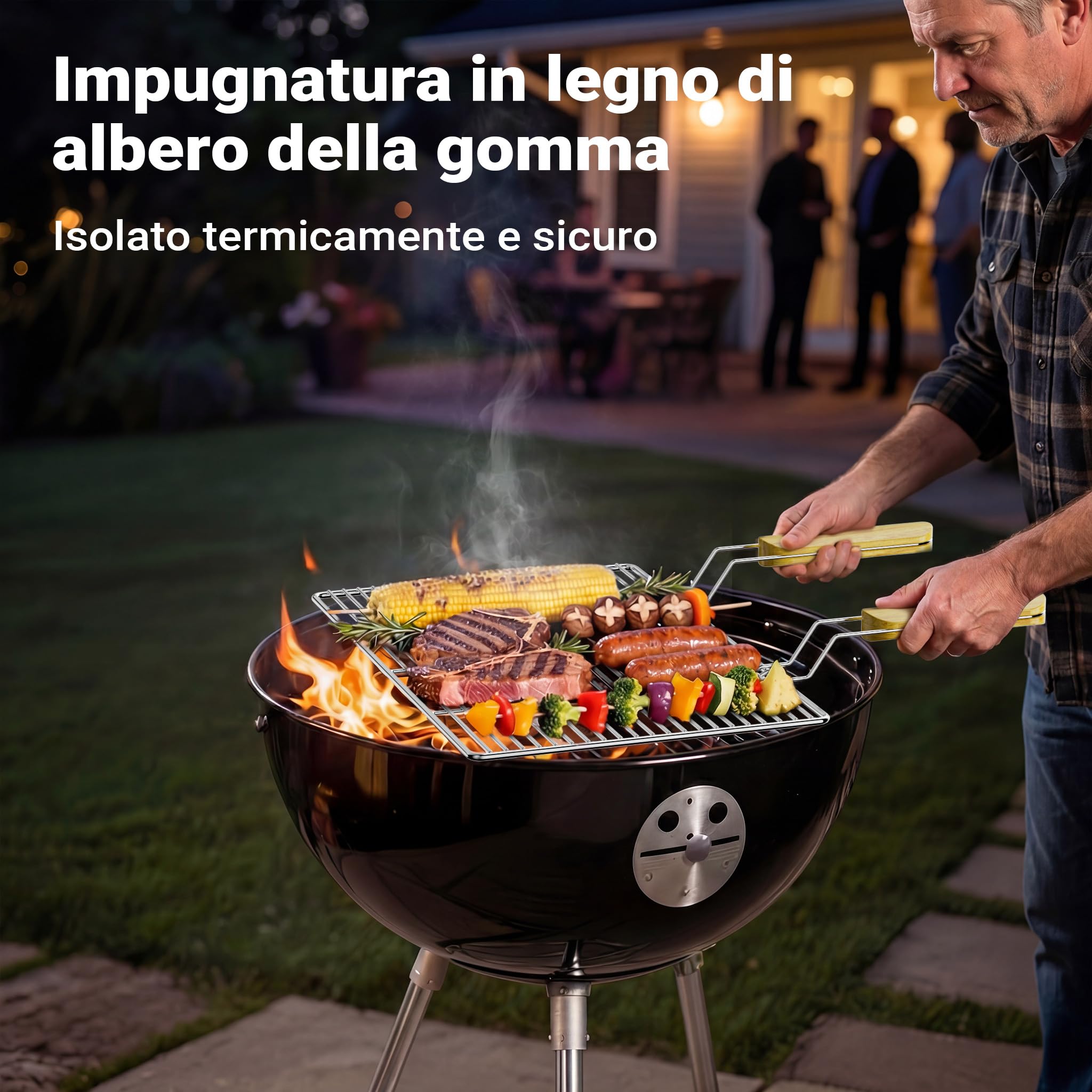 Wiltec Griglia BBQ 54x34cm Acciaio Inox con Manici